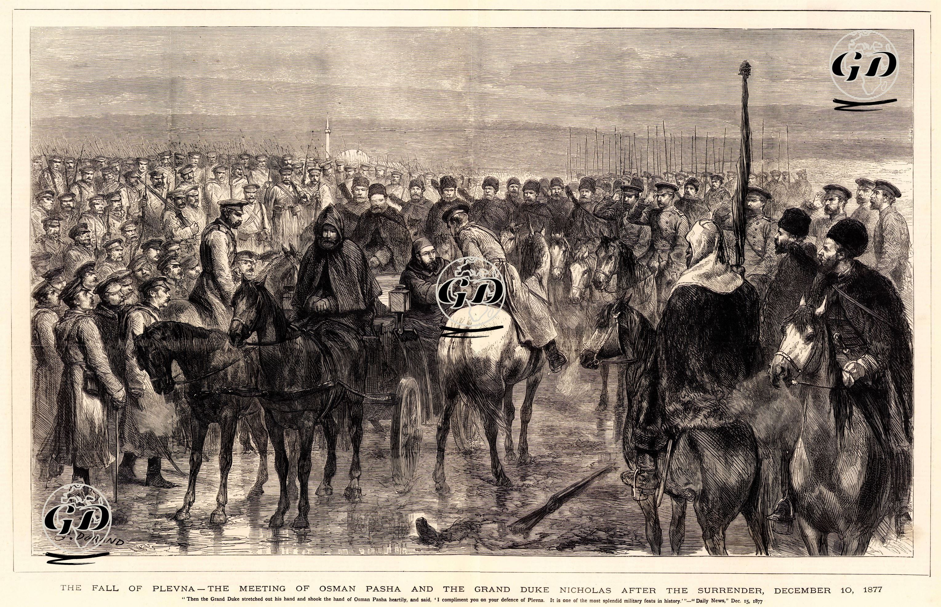 The Fall Of Plevna, The Meeting Of Osman Pasha And The Grand Duke Nicholas After The Surrender, 10 December 1877-"Then The Grand Duke Stretchet Out His Hand
And Shook The Hand Of Osman Pasha Heartily And Said "I Compliment You On Your Defence Of Plevna. It is One Of The Most Splendid Military Feats in History"" Daily
 News Dec. 15 1877 - Godefroy Durand (1832-1896) - 1877