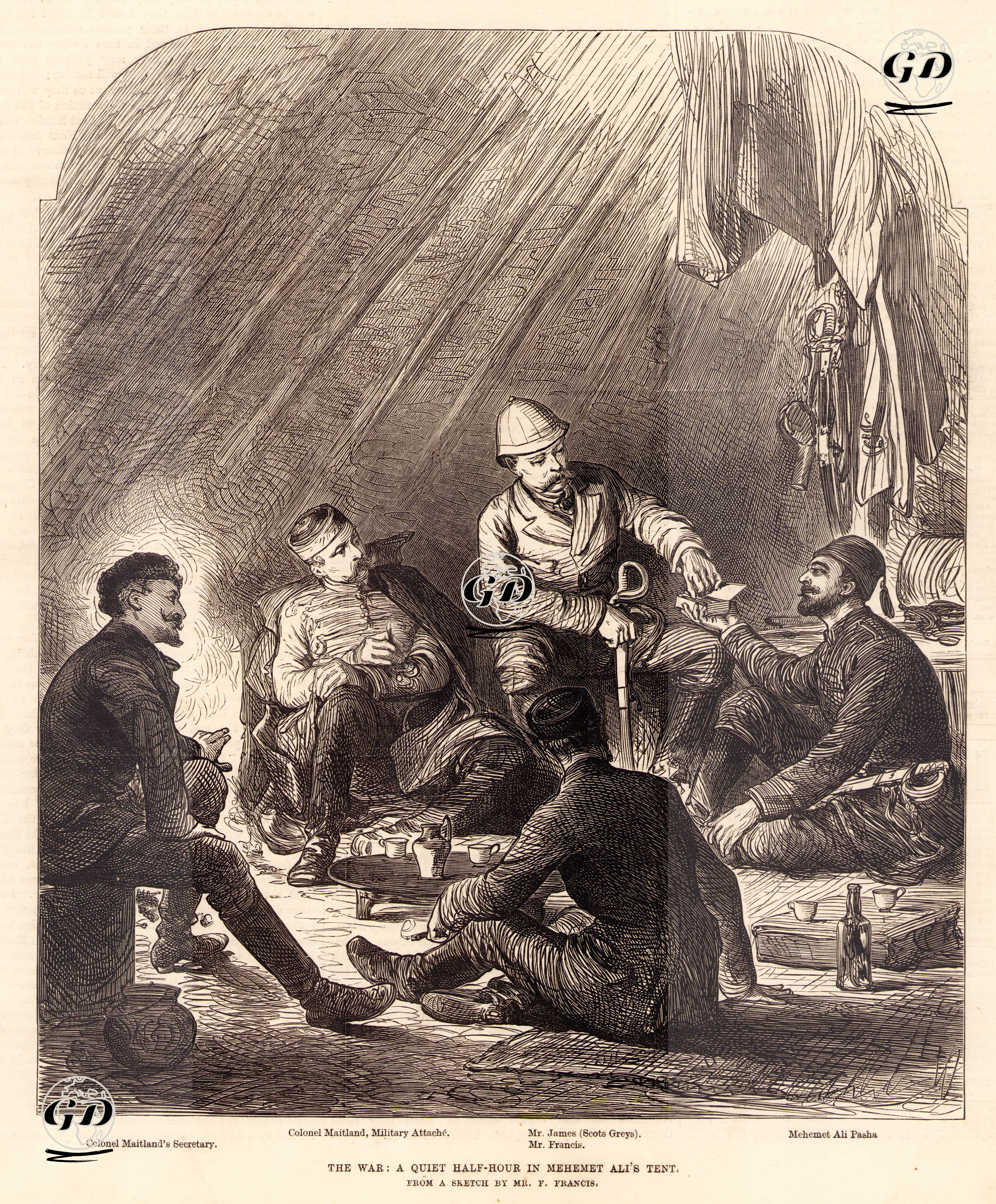 1877-1878 Osmanlı-Rus Savaşı (93 Harbi) Sırasında Mehmet Ali Paşa'nın Çadırında Mehmet Ali Paşa, Albay Maitland Ve Sekreteri, Askeri Ataşe James Scots Ve Mr.Francis Dinlenirken -  - 1878