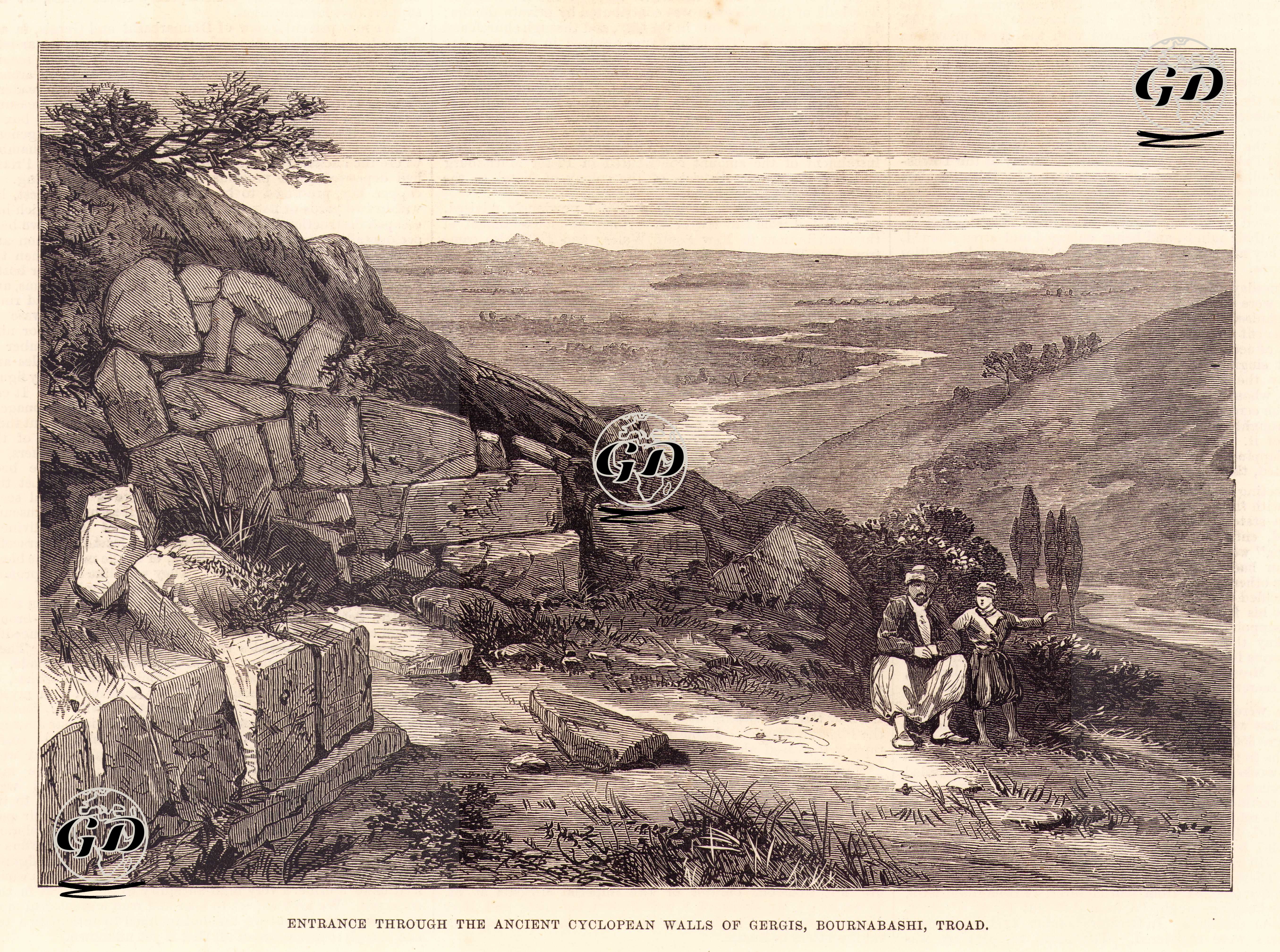 Heinrich Schliemann'ın Troya (Truva) Antik Kentindeki Kazı Çalışmaları-Pınarbaşı Tepesinde(Höyüğünde) Troya(Truva) Antik Kentinde Gergis'in Büyük Eski Duvarlarından Giriş -  - 1878