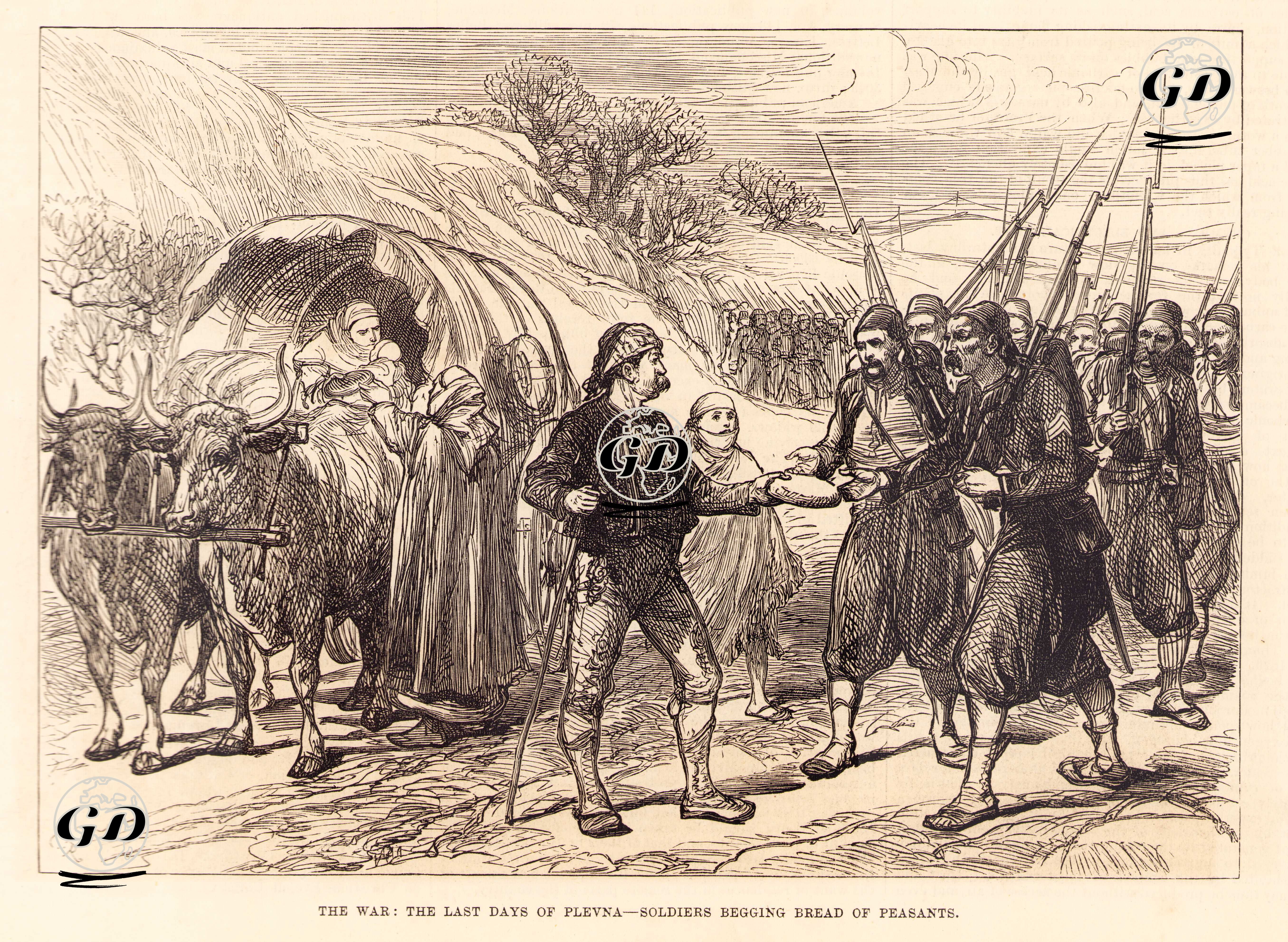 1877-1878 Osmanlı-Rus Savaşı (93 Harbi) Sırasında Plevne'den Çekilen Türk Askerlerinin Köylülerden Ekmek Alması -  - 1878