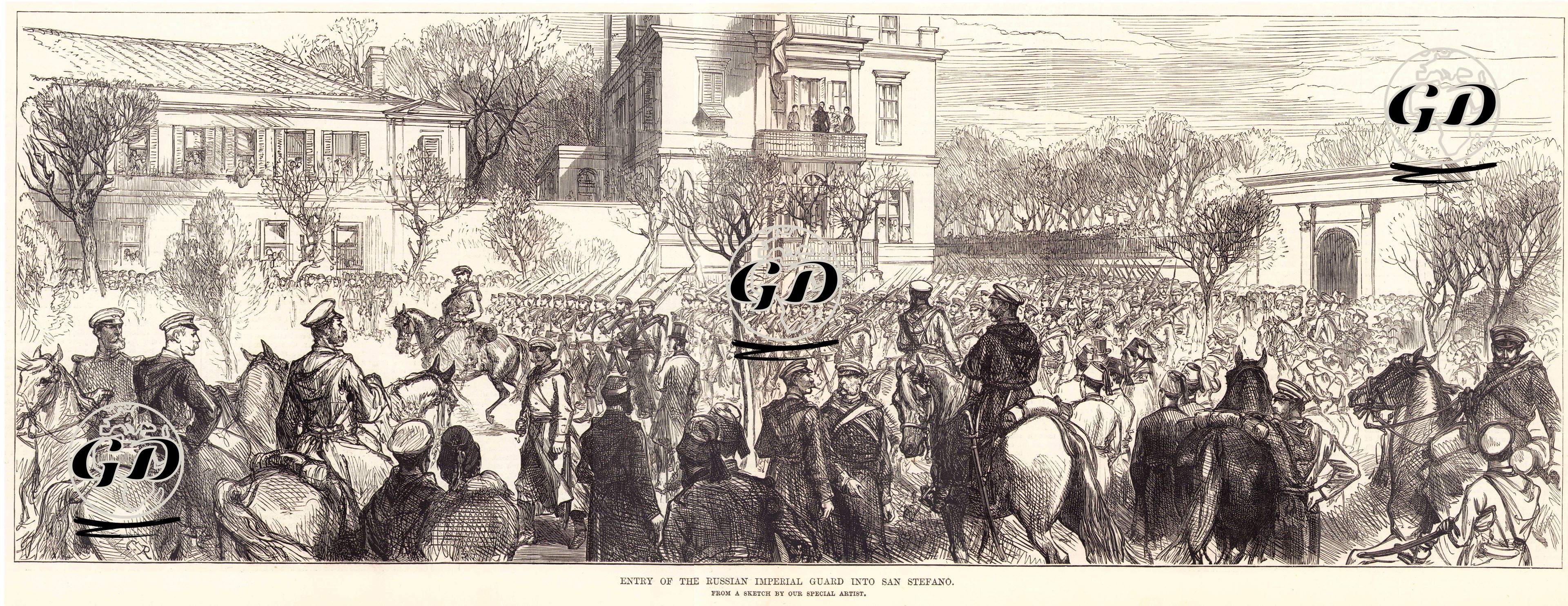 1877-1878 Osmanlı-Rus Savaşı (93 Harbi) Sırasında Çarlık Muhafız Alayının Yeşilköy'e(San Stefano ) Girişi - C.Robinson - 1878