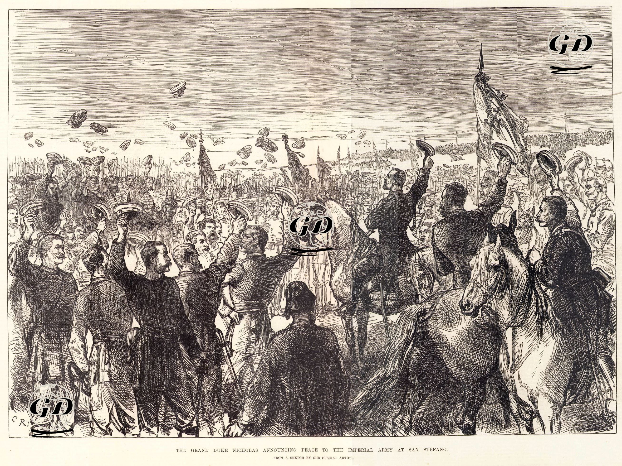 1877-1878 Osmanlı-Rus Savaşının (93 Harbi) Sonunda İstanbul Yeşilköy'de(San Stefano) Grandük Nikolay Nikolayeviç'in Çarlık Ordusuna Savaşın Bittiğini Bildirmesi -  - 1878