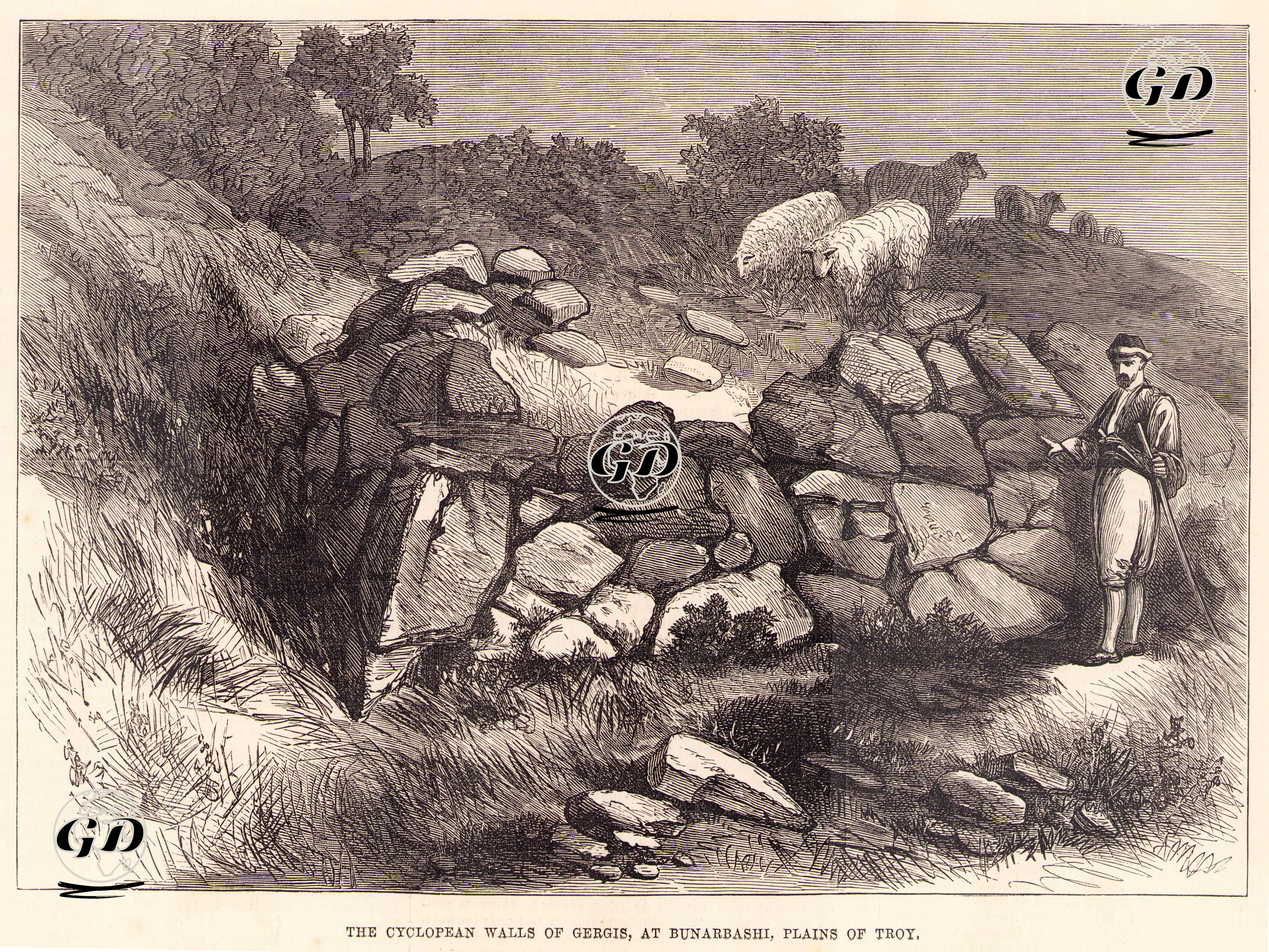 Pınarbaşı Tepesinde (Höyüğünde) Troya (Truva) Ovasında (Antik Kentinde) Gergis'in Büyük Eski Duvarları -  - 1878