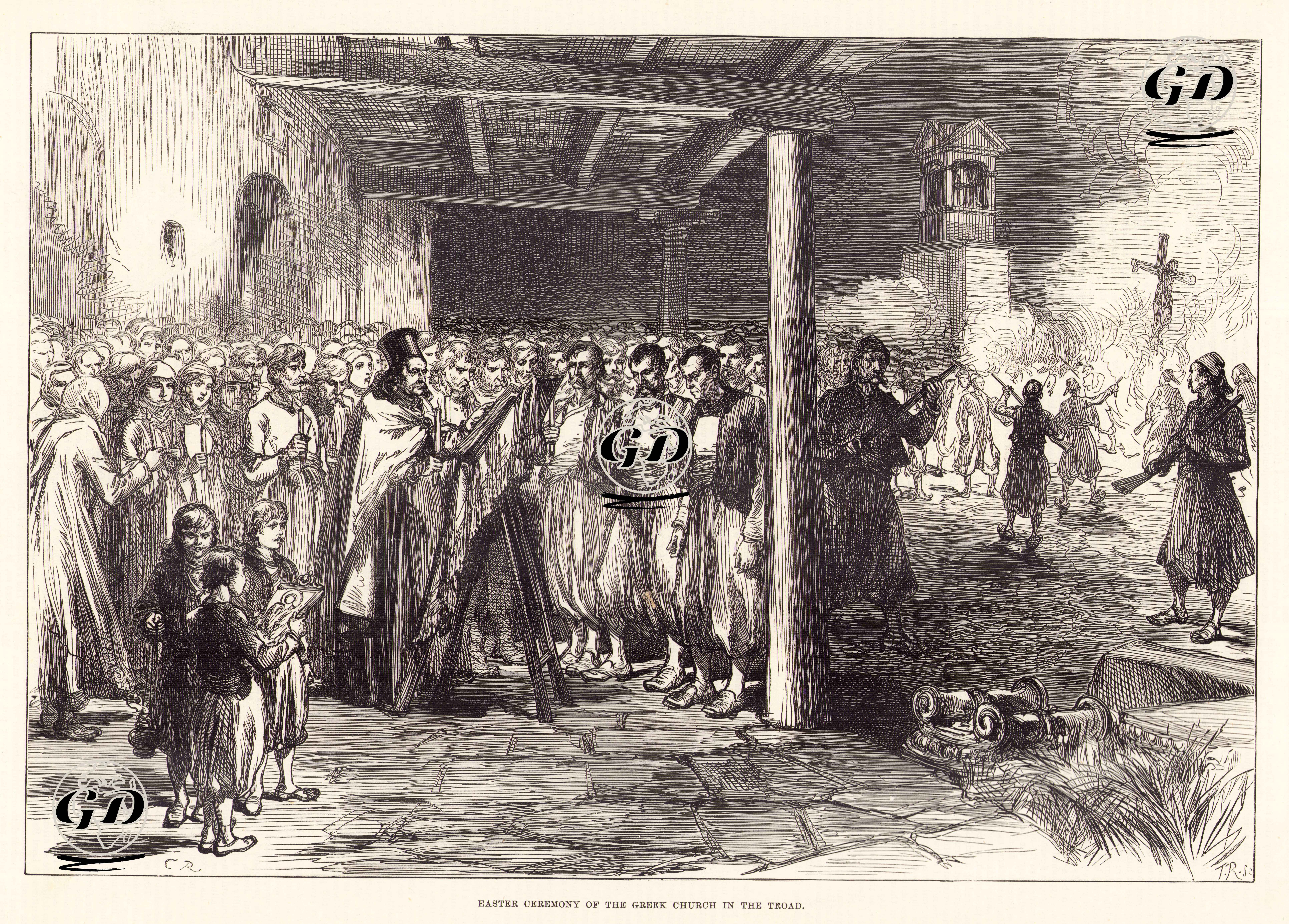 1877-1878 Osmanlı-Rus Savaşı (93 Harbi) Sırasında Troya'da (Truva) Rum Kilisesinde İbadet Edilmesi - C.Robinson - 1878