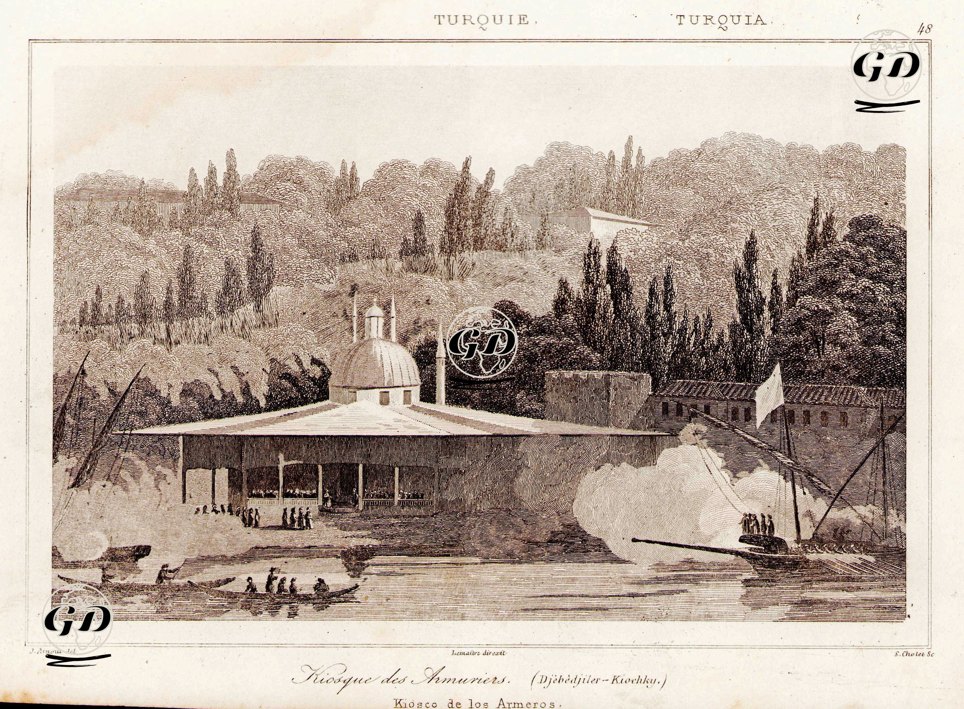 Padişah I.Abdülmecid'in Sefere Çıkan Donanmayı Yalı Köşkünden (veya Cebeciler Köşkü) Uğurlaması (Selamlaması) - Jean Baptiste Arnout (1788-1865) - 1840
