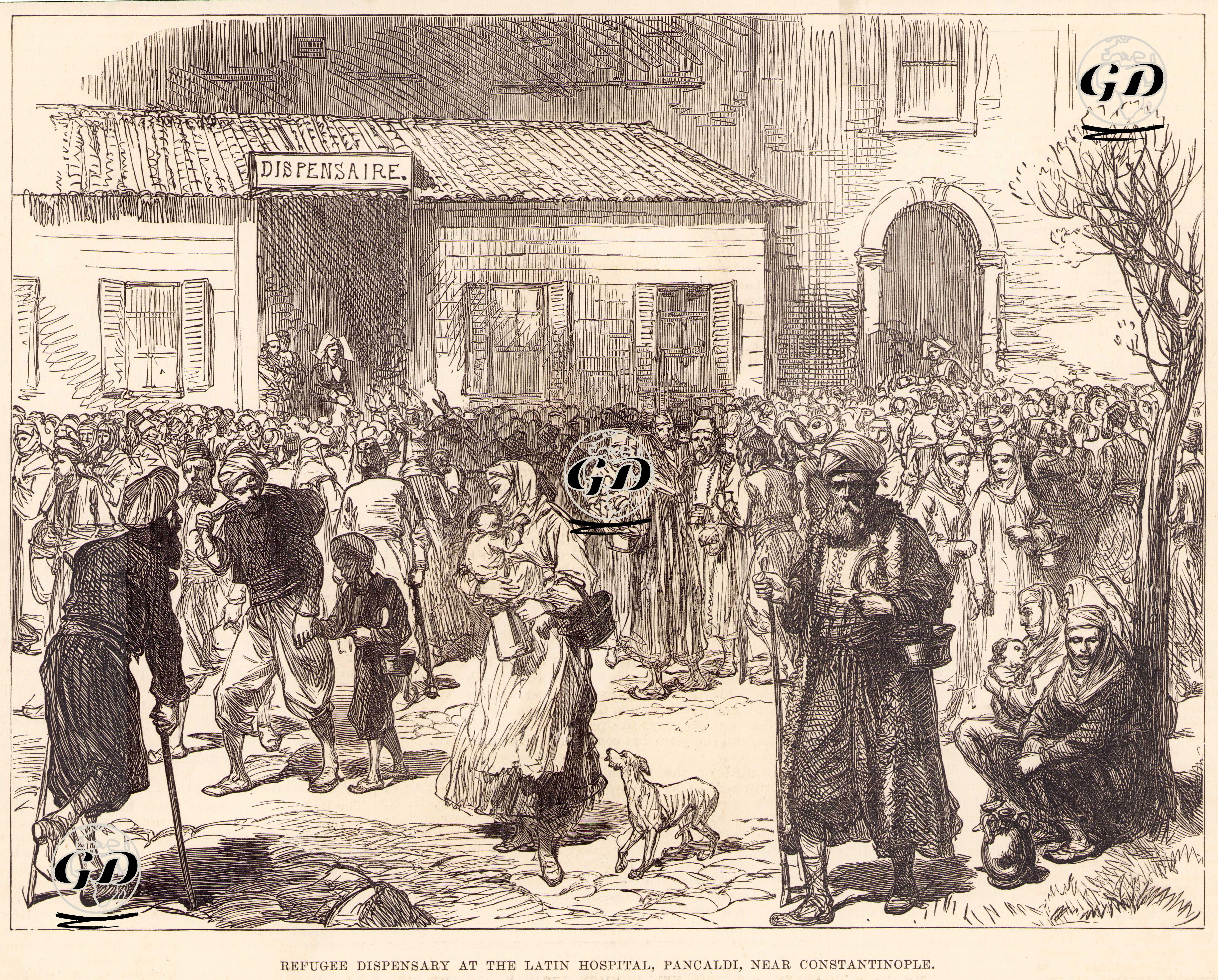 1877-1878 Osmanlı-Rus Savaşı (93 Harbi) Sırasında Balkanlardan Gelen Göçmenler İçin Kurulan İstanbul Pangaltı'da Latin Hastanesindeki Göçmen Dispanseri -  - 1878