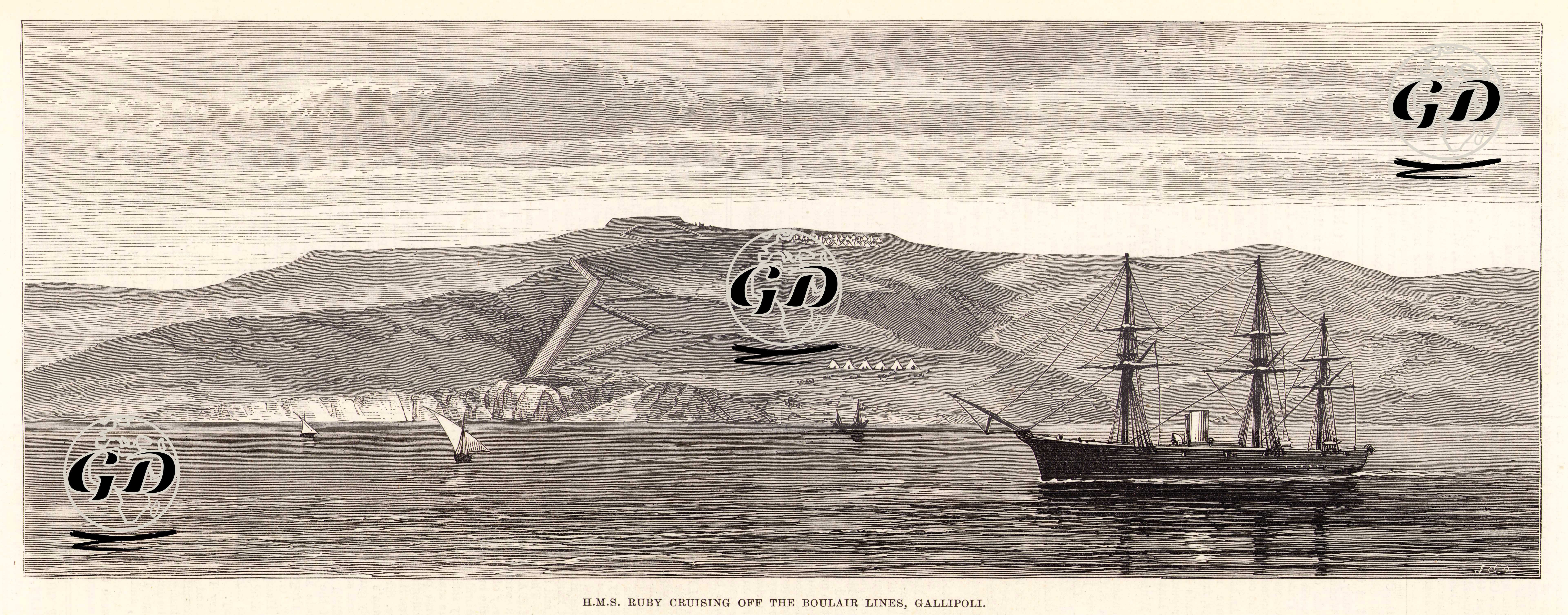 1877-1878 Osmanlı-Rus Savaşı (93 Harbi) Sırasında İngiliz Donanmasına Bağlı "Ruby" İsimli Savaş Gemisi Çanakkale Boğazında -  - 1878