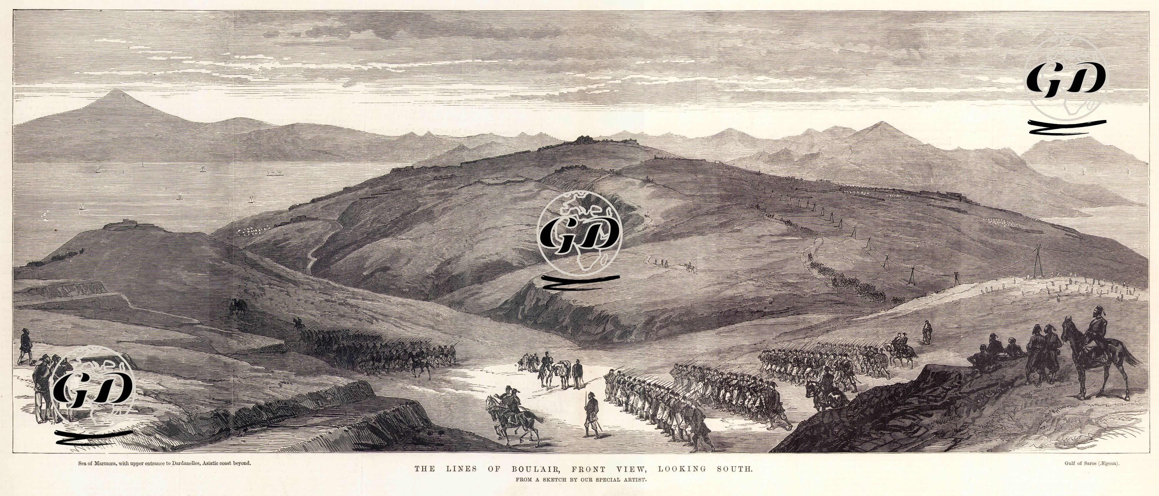 1877-1878 Osmanlı-Rus Savaşı (93 Harbi) Sırasında Güneyden Bakıldığında Bolayır Hattının Görünümü-Çanakkale Boğazının Girişinden Marmara Denizi Ve Asya Sahili-Saros Körfezi  -  - 1878