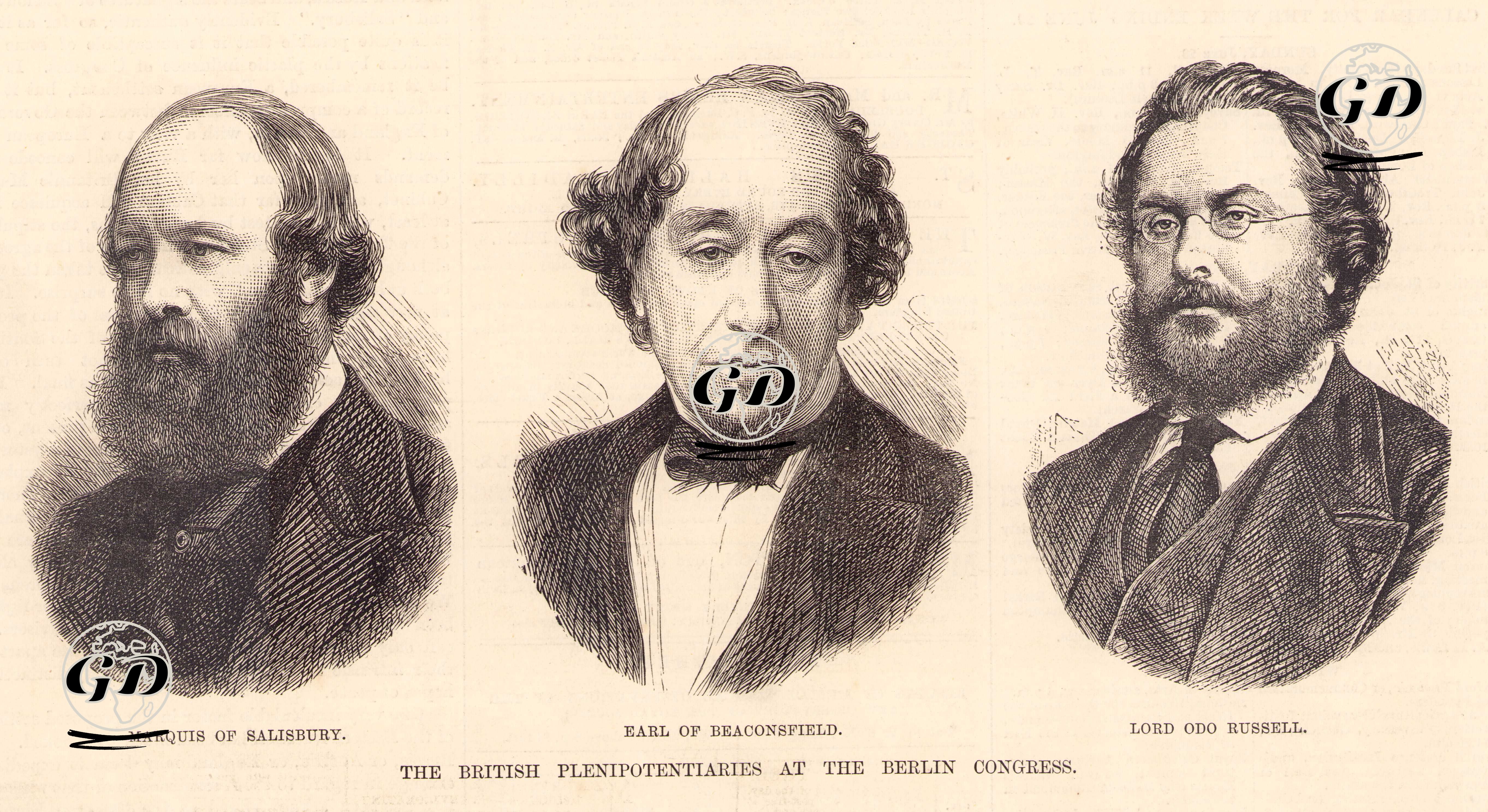 1877-1878 Osmanlı-Rus Savaşı (93 Harbi) Sonrası Yapılan Berlin Kongresine İngiltere'yi Temsilen Katılan Salisbury Markisi Robert Gascoyne, Beaconsfield Kontu Benjamin Disraeli Ve Lord Odo Russell -  - 1878