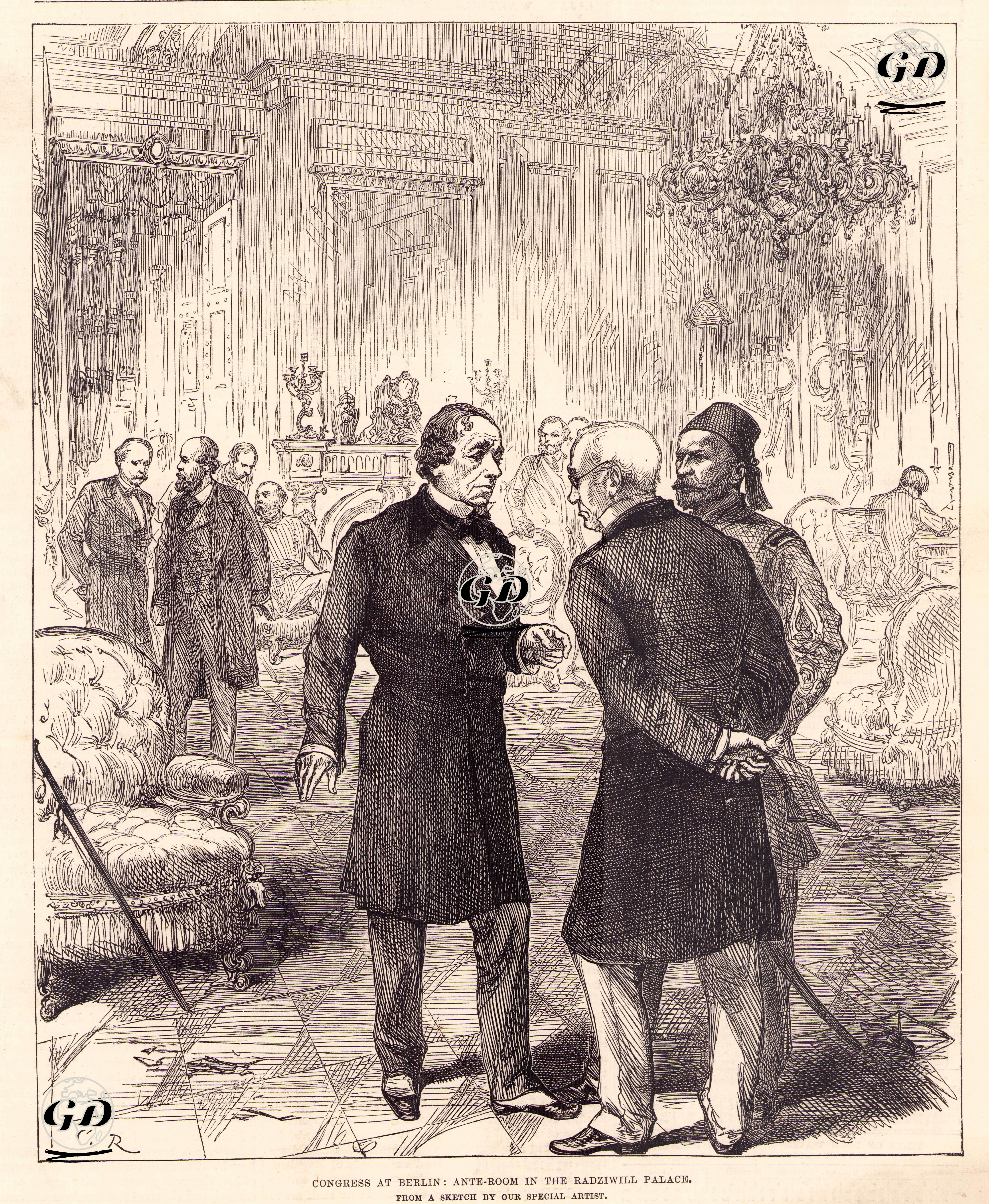 1877-1878 Osmanlı-Rus Savaşı (93 Harbi) Sonrası Yapılan Berlin Kongresi Toplantısında Radziwill Sarayının Bekleme Salonundaki Görüşmeler - C.Robinson - 1878