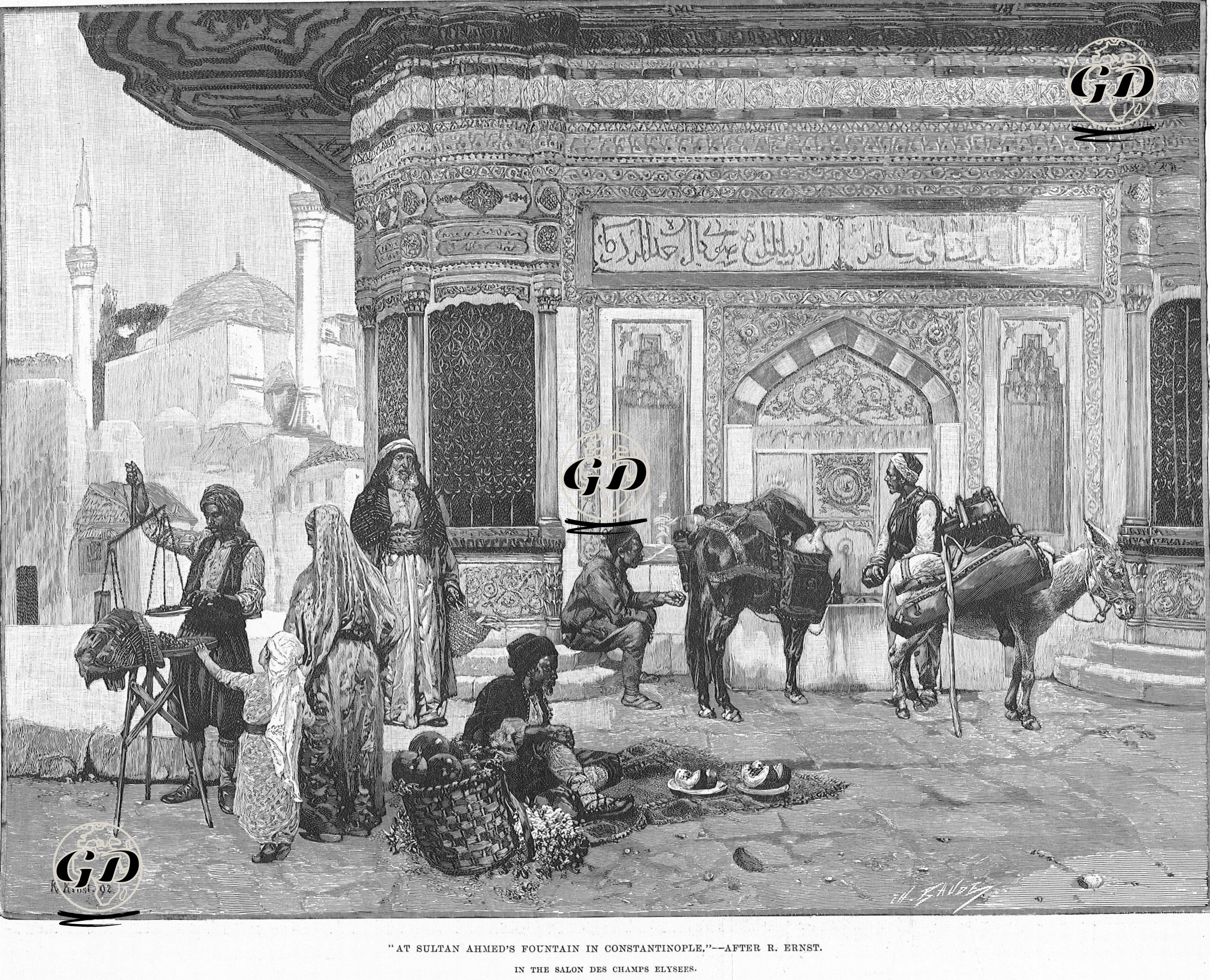 İstanbul'da Sultan Ahmet (III.Ahmet) Çeşmesi   - Rudolf Ernst (1854-1932) - 1892