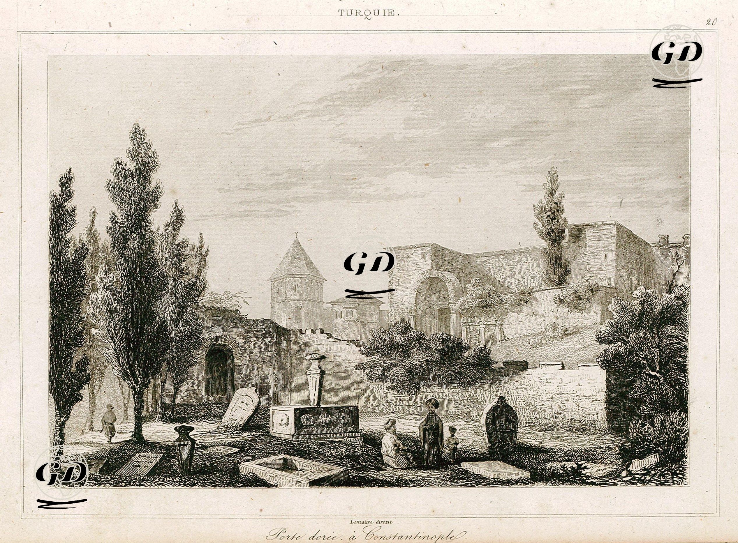 Bizans İmparatoru I. Theodosius Tarafından İmparatorluk Sarayına Giden Yolun Başına Yaptırılan Altın Kapı (Yaldızlı Kapı) - Augustin Francois Lemaitre (1797-1870) - 1840