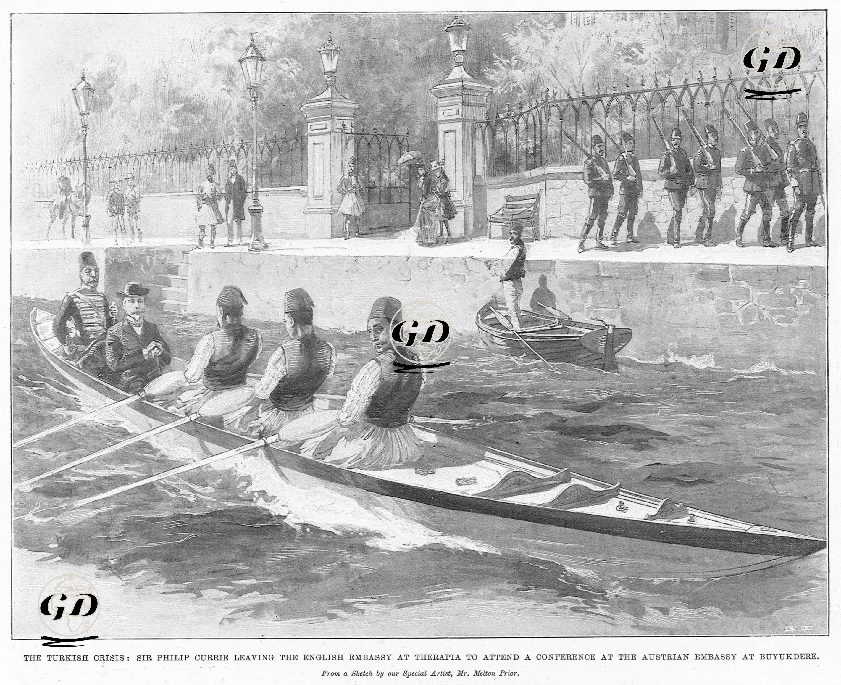 Büyükdere'deki Avusturya Büyük Elçiliğine Gitmek İçin İngiltere Büyükelçisi Philip W. Currie'nin Tarabya'daki İngiliz Elçiliğinden Kayıkla Ayrılması - William Heysham Overend (1851-1898) - 1896