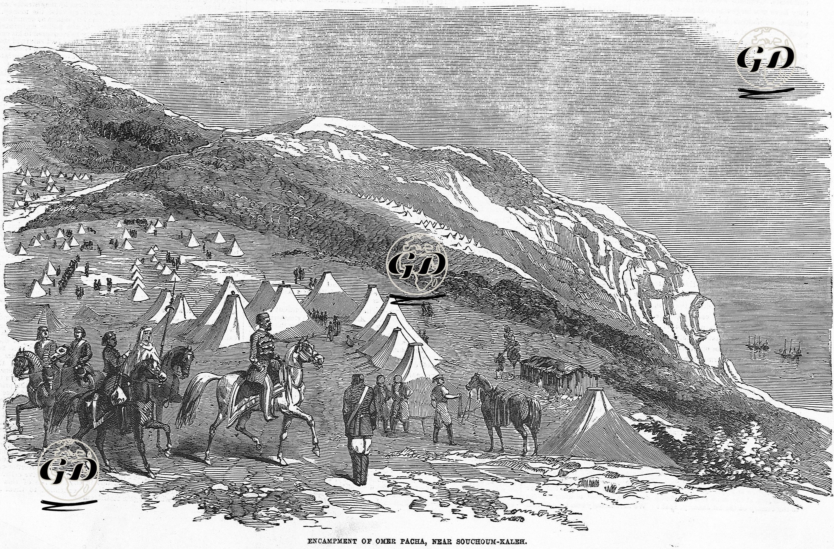 1853-1856 Osmanlı-Rus Savaşı (Kırım Savaşı) Sırasında Sohum(Sohumkale) Yakınlarındaki Ömer Lütfi Paşanın Karargah Kampı -  - 1855