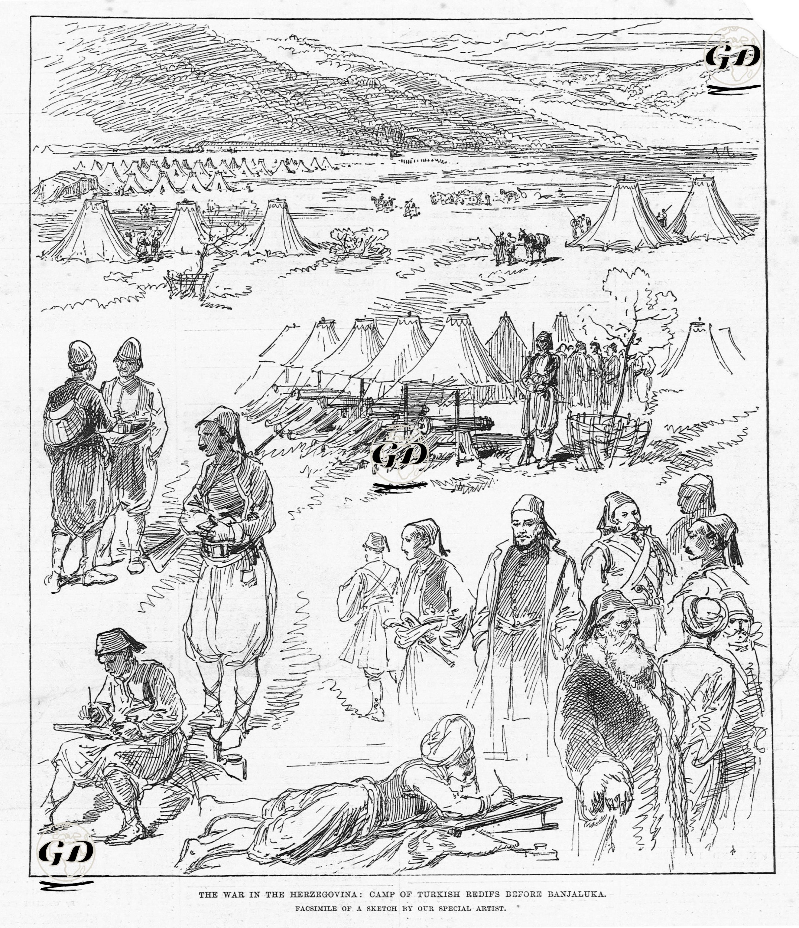 1875-1876 Hersek İsyanı Sırasında Banja Luka Şehri Şehrinin Önlerindeki Türk Ordusunun Kampından Çizimler -  - 1875