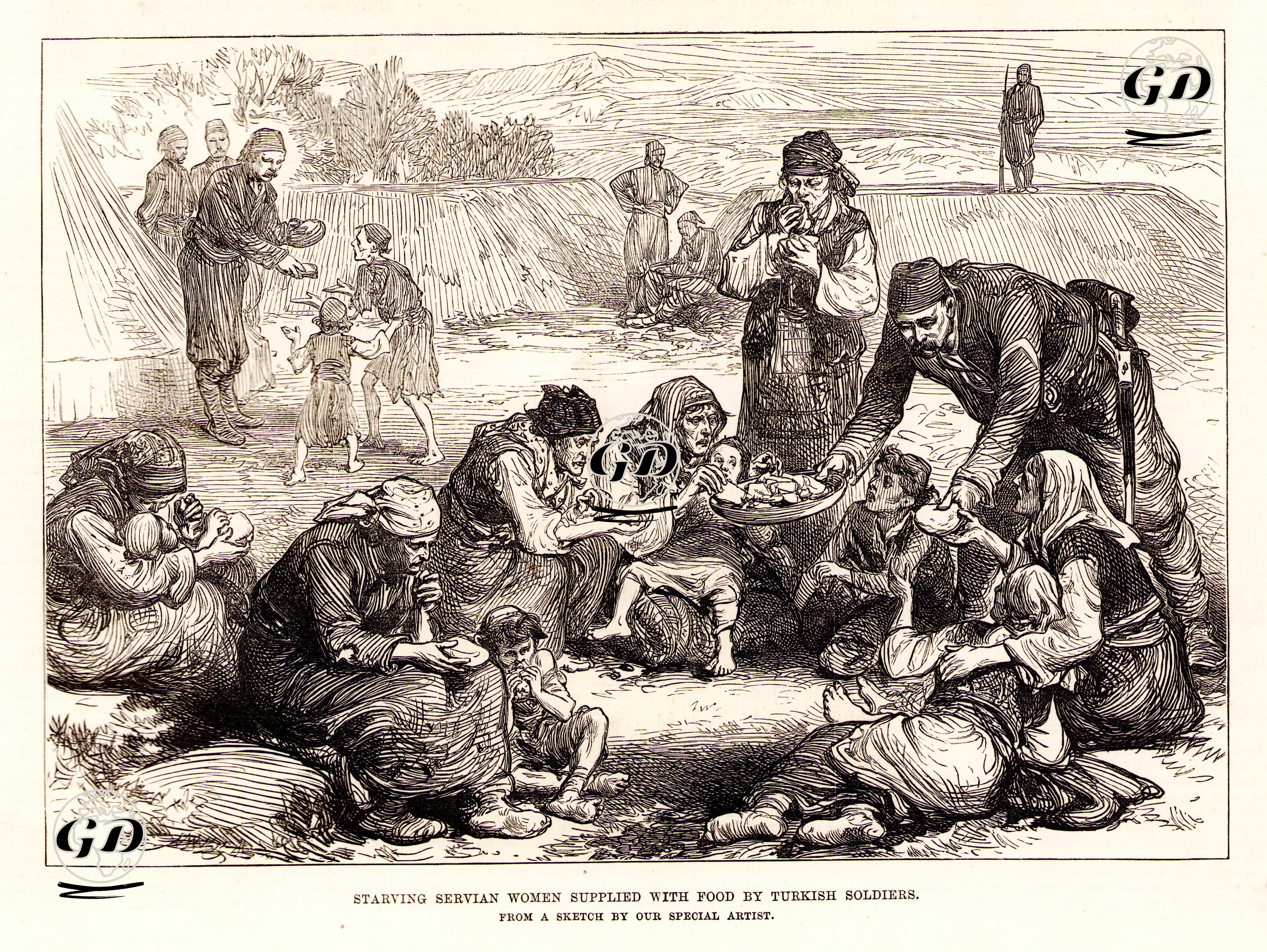 1876-1877 Osmanlı-Sırp Savaşı Sırasında Türk Askerlerinin Aç Sırp Kadınlarına Yiyecek Dağıtması -  - 1876