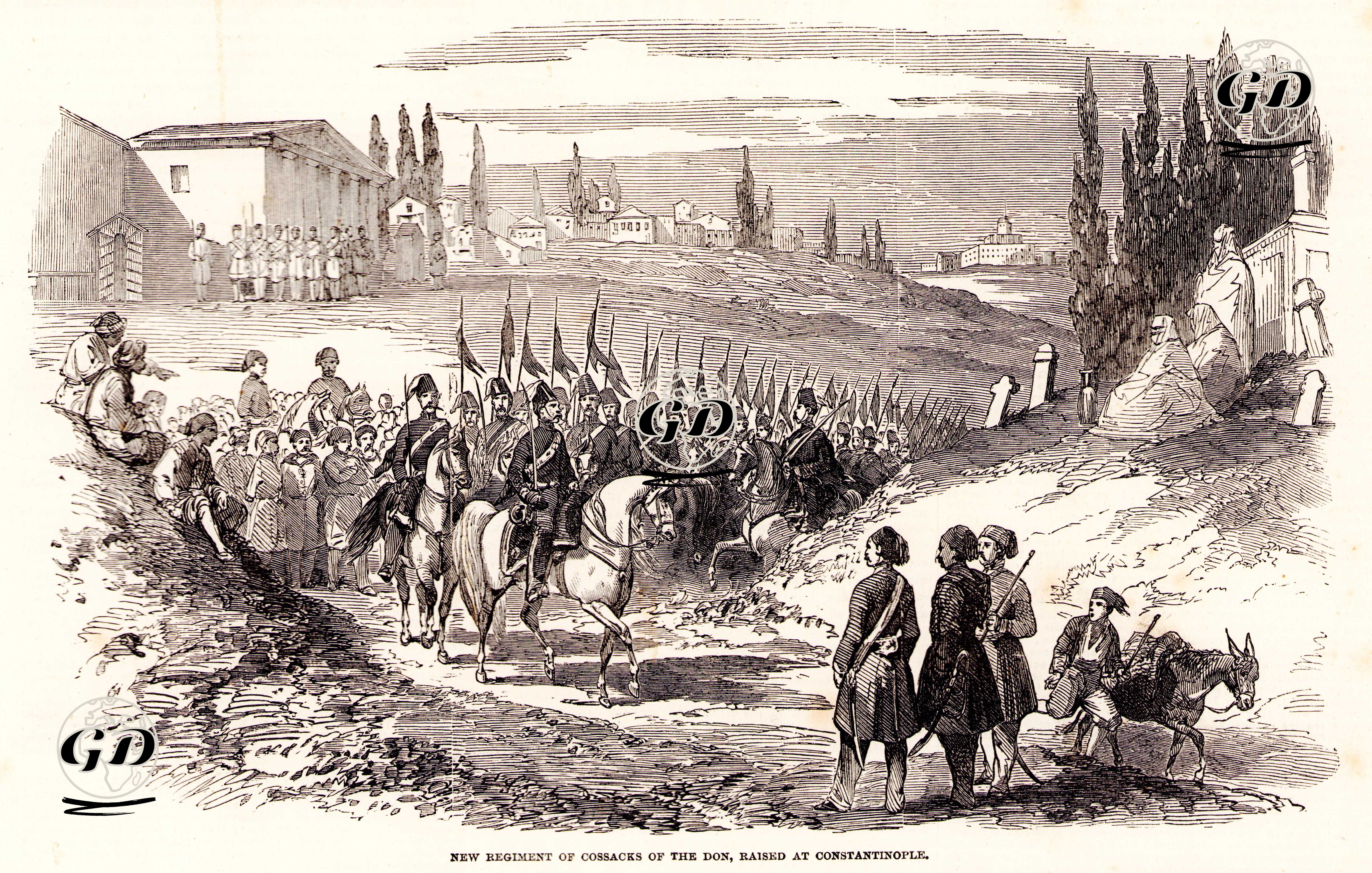1853-1856 Osmanlı-Rus Savaşı (Kırım Savaşı) Sırasında Osmanlı Ordusunda Kurulan Kazak Alayının İstanbul'daki Geçit Töreni  -  - 1853