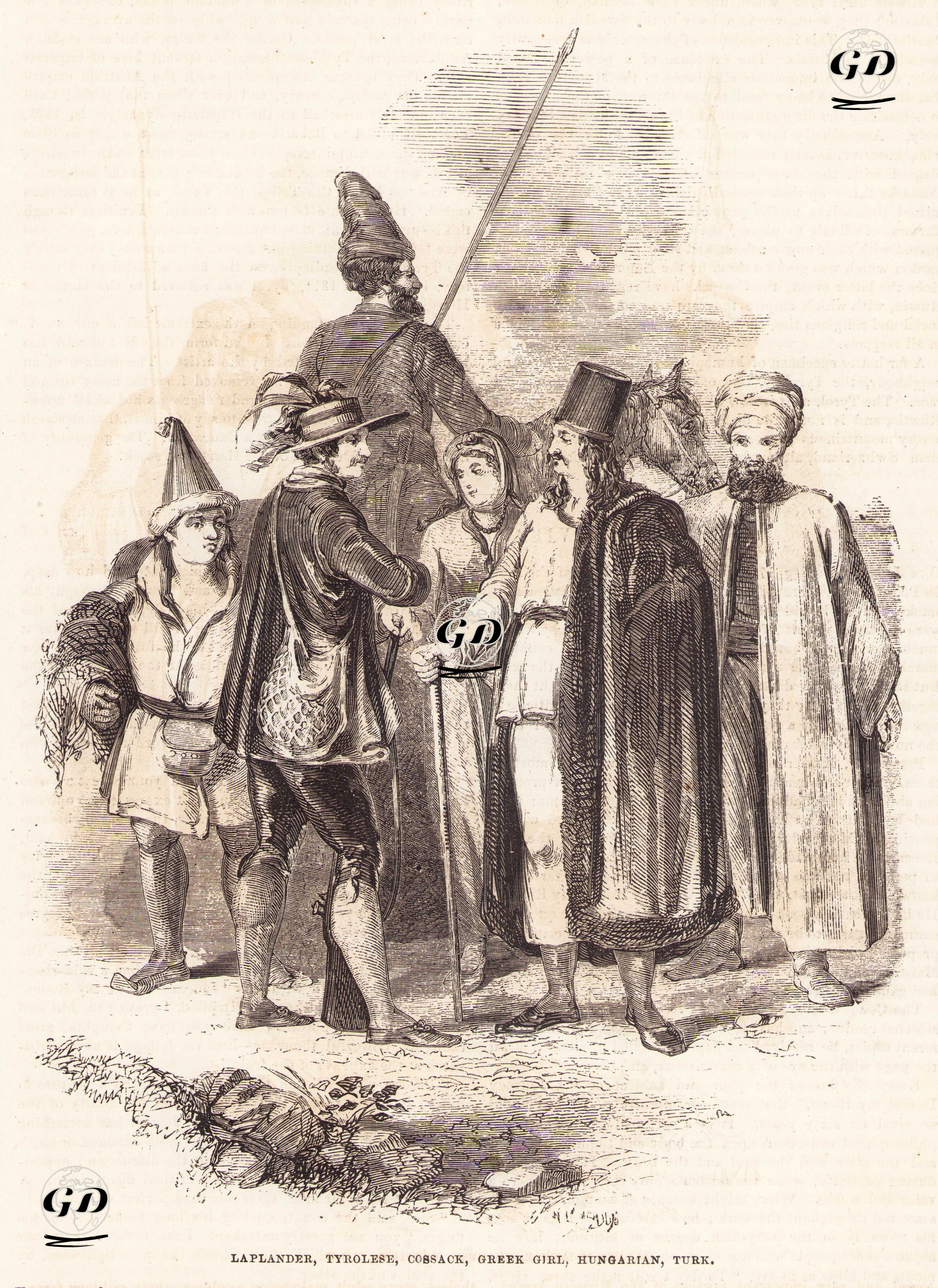 Laponyalı Bir Erkek, Tirollü (Tyrollü) Bir Erkek, Kazak Soyundan Bir Erkek, Yunanlı Kız, Macar Erkeği, Bir Türk Erkeği -  - 1850's