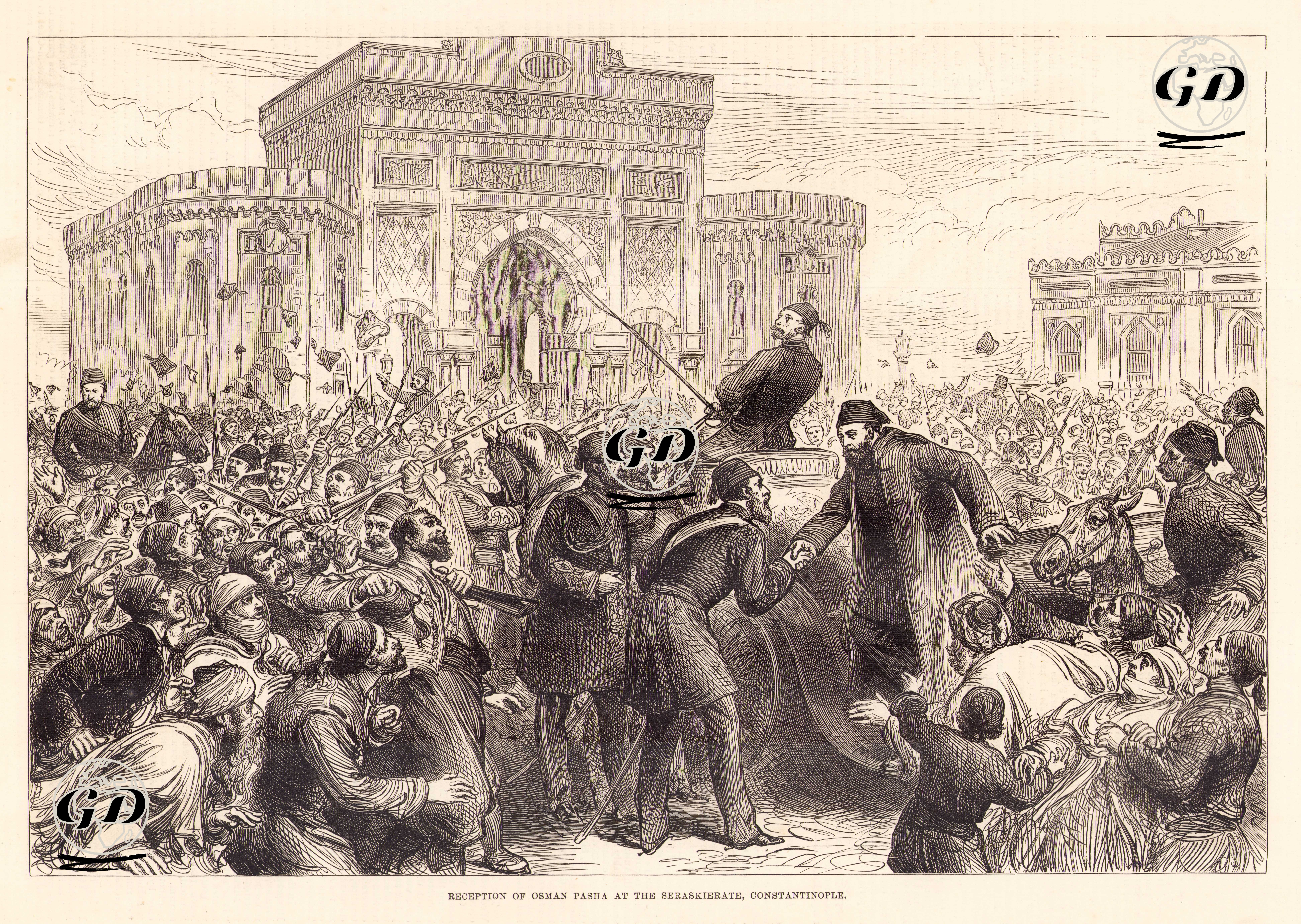 Gazi Osman Paşa'nın 1877-1878 Osmanlı-Rus Savaşından (93 Harbi) Sonra Beyazıt Meydanında (Savunma Bakanlığında) Halk Tarafından Sevgi Gösterisiyle Karşılanması -  - 1878