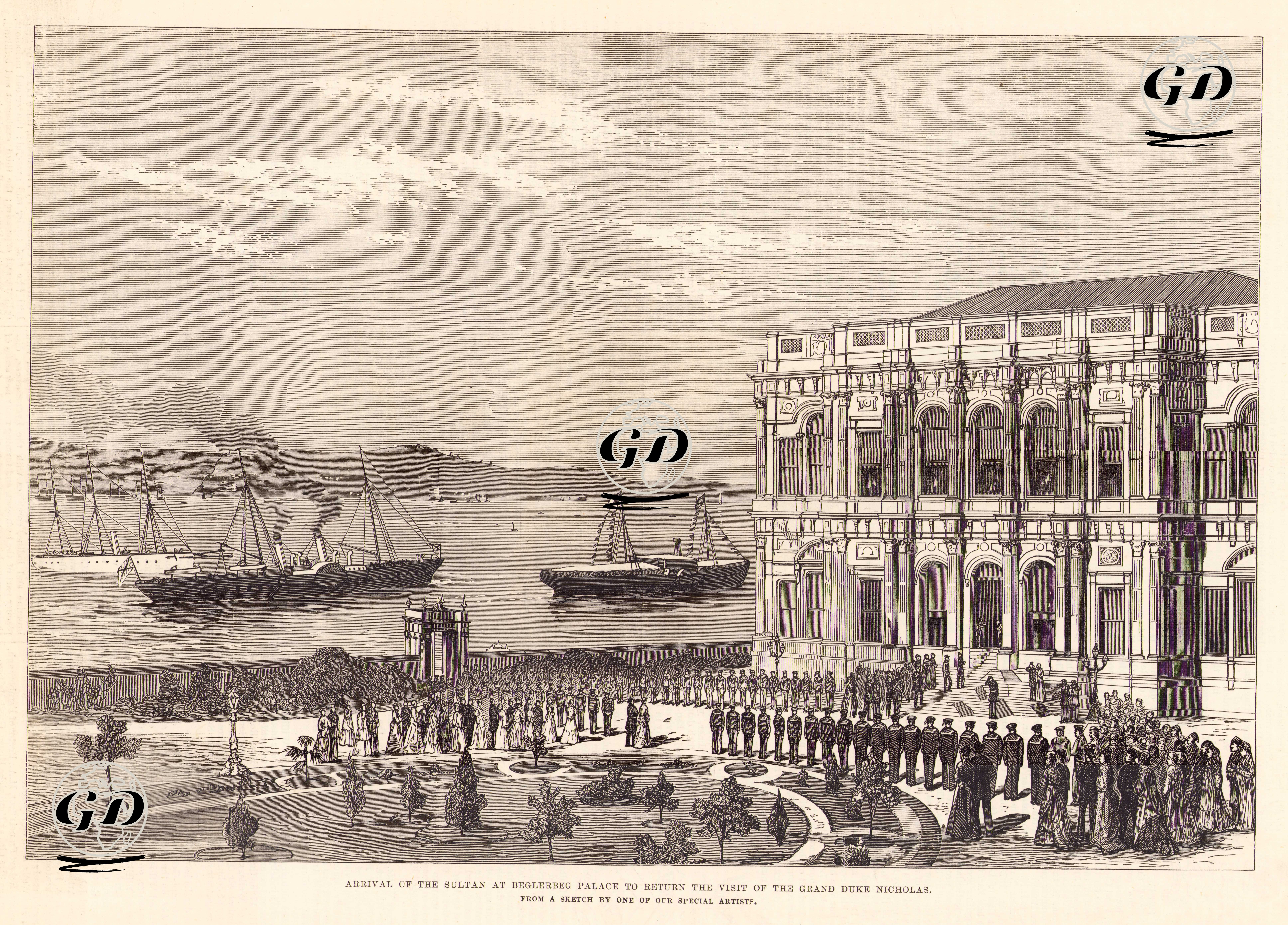 1877-1878 Osmanlı-Rus Savaşı (93 Harbi) Sonunda İstanbul'a Gelen Grandük Nikolay Nikolayeviç'i Yolcu Eden Pahişah II.Abdülhamit'in Beylerbeyi Sarayına Gelişi -  - 1878