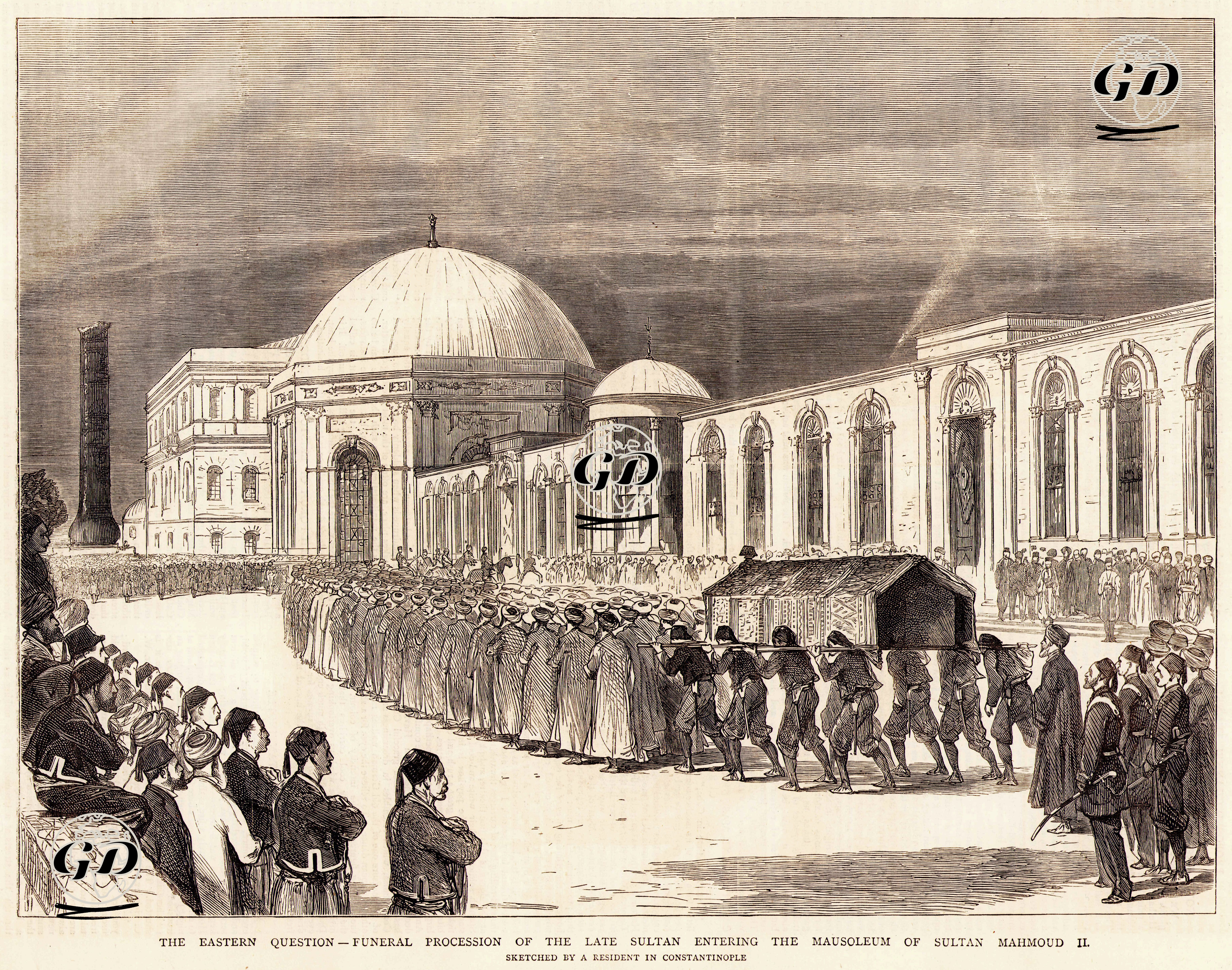 Osmanlı Padişahı Sultan Abdülaziz'in Cenaze Alayının Sultan II.Mahmut Türbesine Girişi -  - 1876
