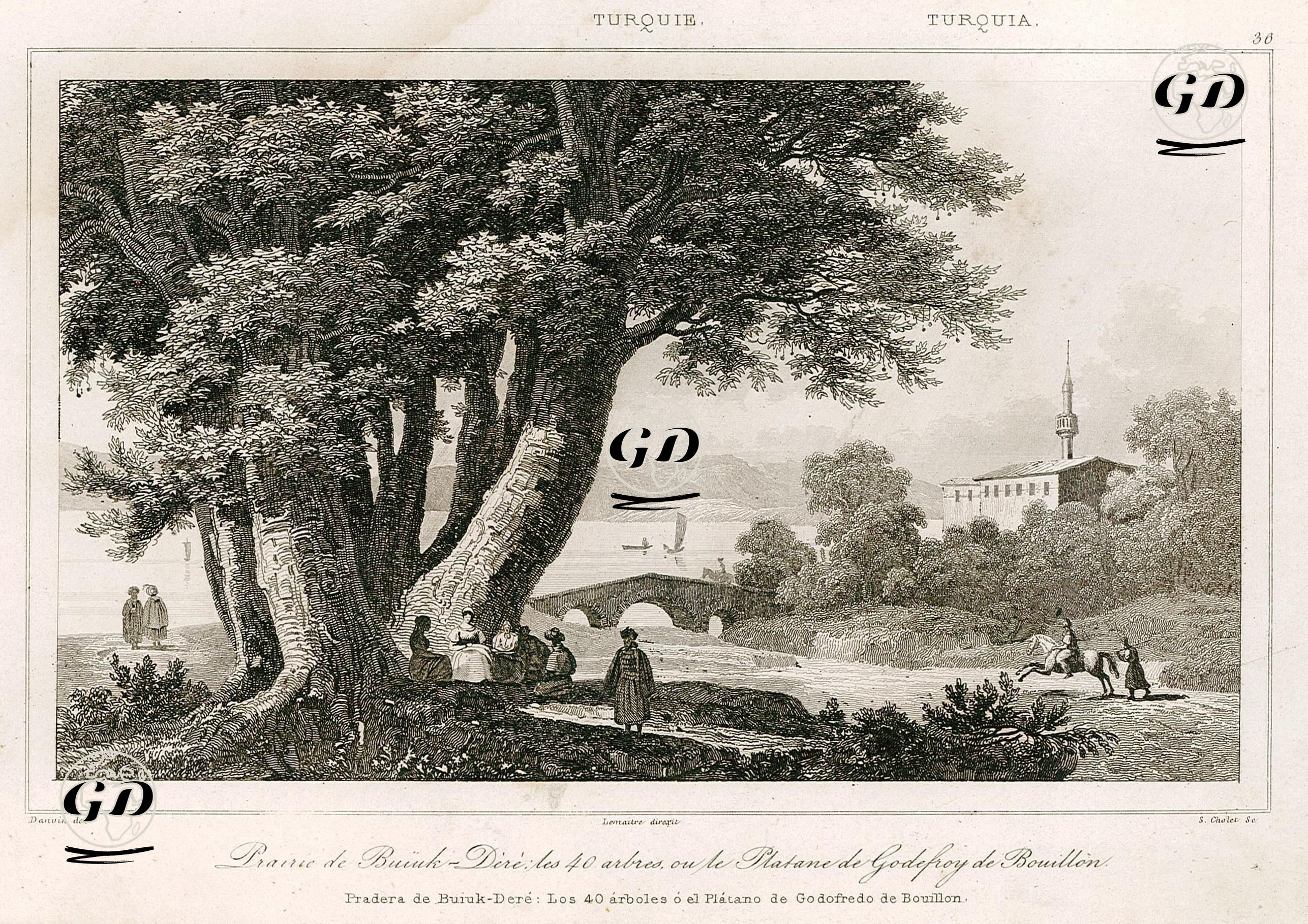 Büyükdere Çınarı-Godefroy De Bouvillon Çınarı  - Victor Felix Danvin (1802-1842) - 1840