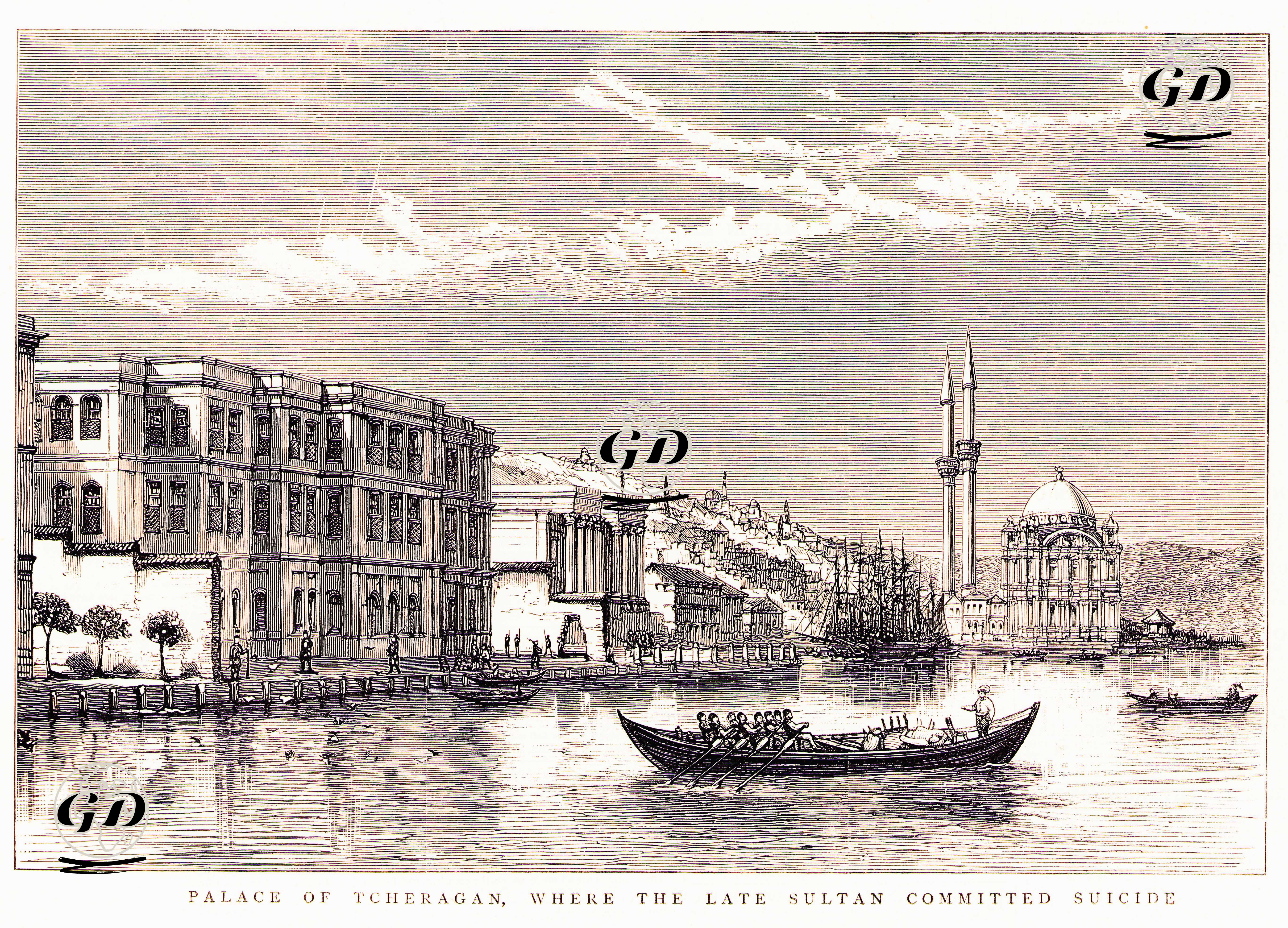 Osmanlı Padişahı Sultan Abdülaziz'in Öldürüldüğü Feriye Sarayı İle Çırağan Sarayı Ve Ortaköy Cami -  - 1876