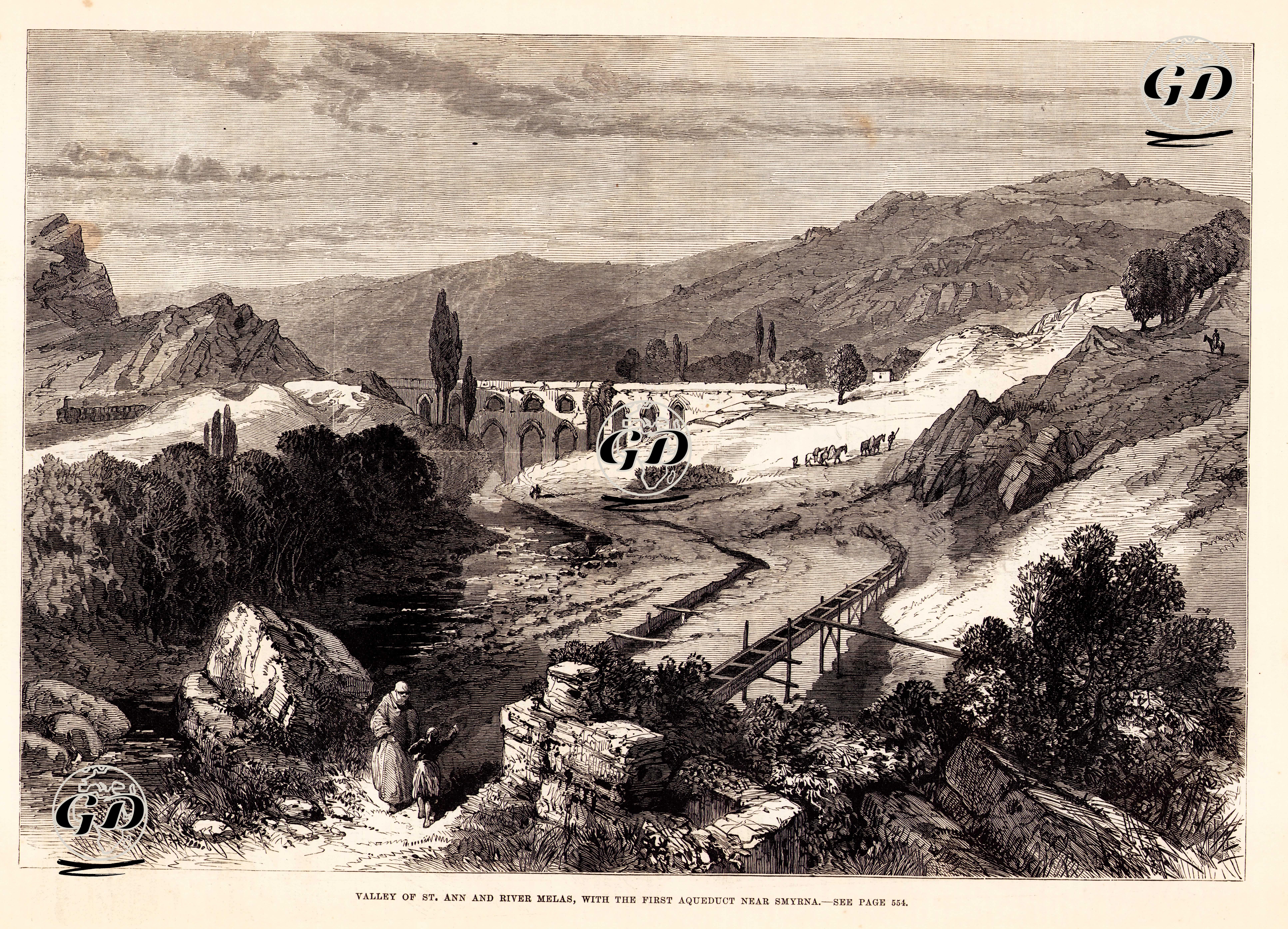 İzmir'de Roma Su Kemeri İle Meles Çayı Ve Yeşildere (St.Ann Vadisi) -  - 1880
