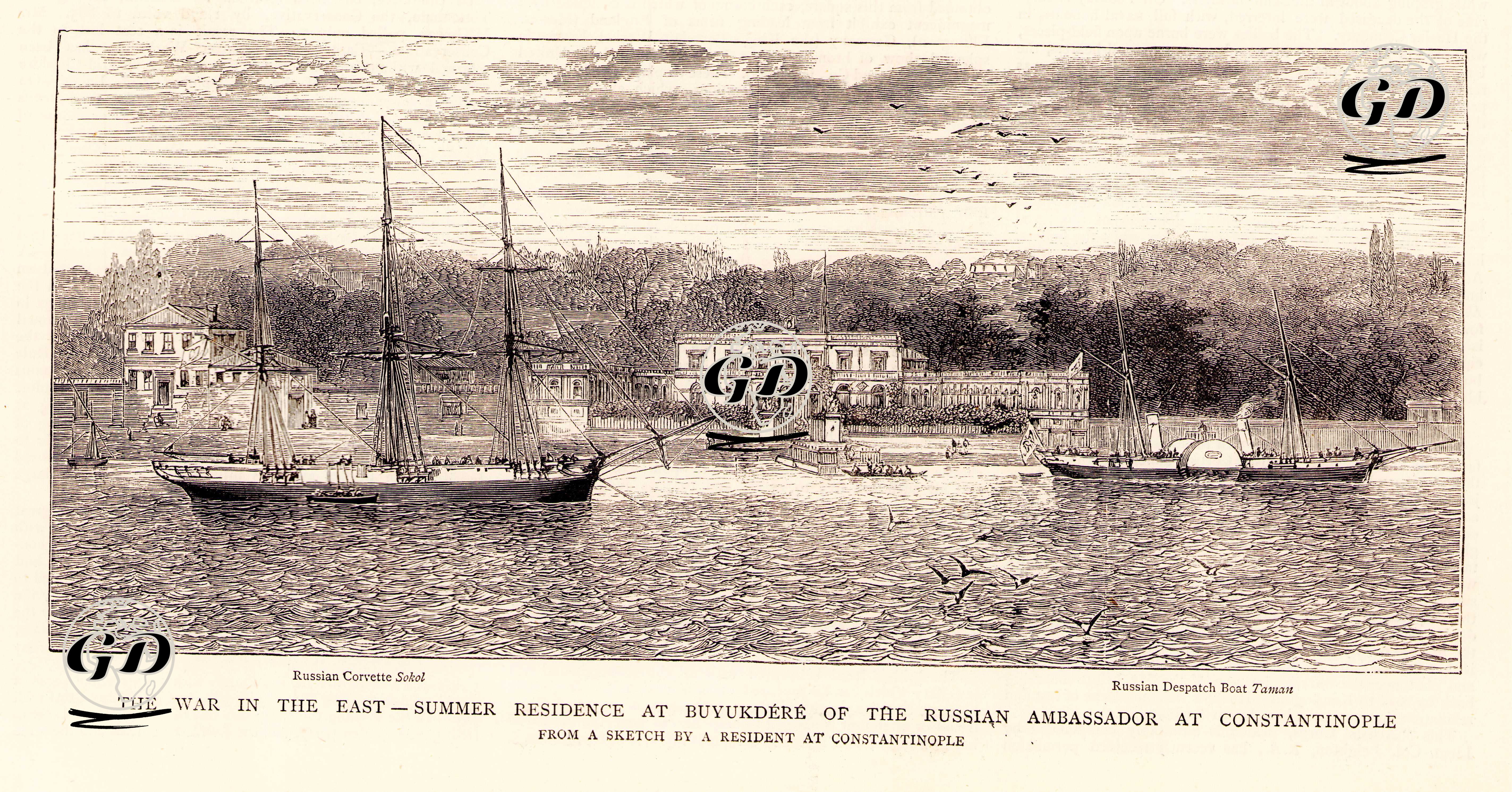 Büyükdere'de Rusya'nın İstanbul Başkonsolosluğu Yazlık Rezidansı-Rusya Corvet Gemisi "Sokol" Ve Russian Kargo Gemisi "Taman" -  - 1876