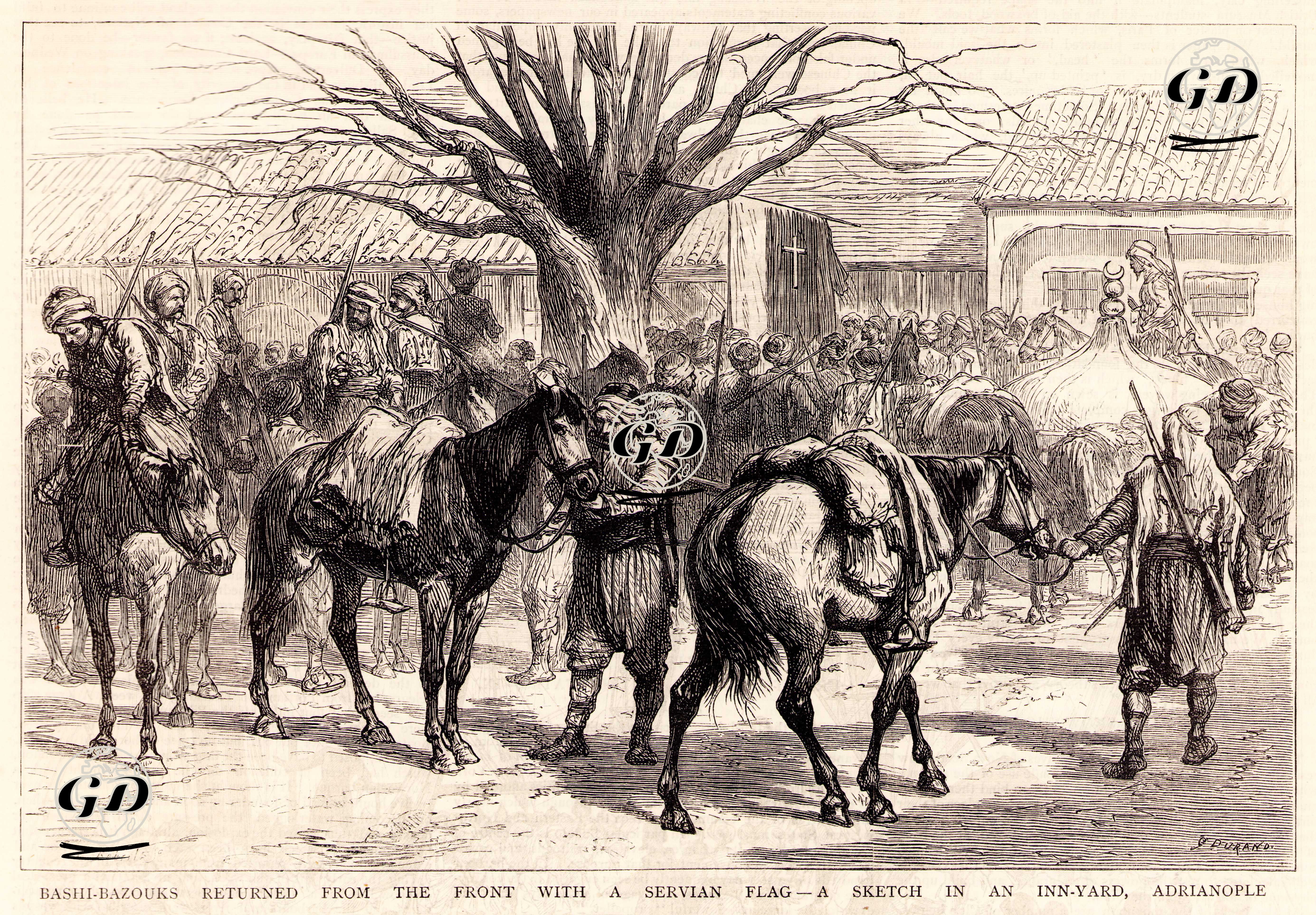 1876-1877 Osmanlı-Sırp Savaşı Sırasında Başıbozukların Cepheden Sırp Bayrağı İle Edirne'ye Dönmeleri - Godefroy Durand (1832-1896) - 1876