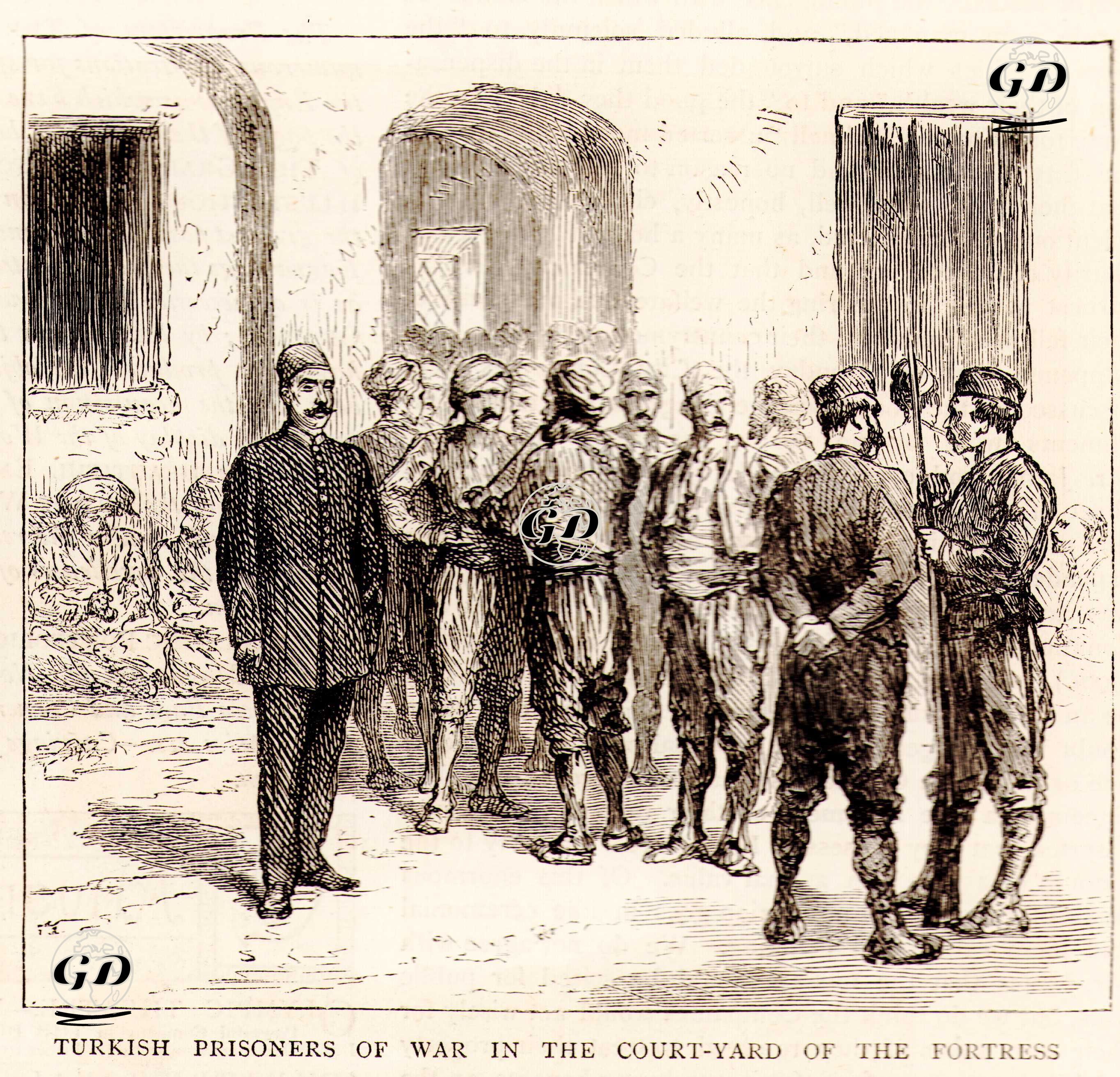 1876-1877 Osmanlı-Sırp Savaşı Sırasında Esir Alınan Türk Askerleri Bir Kalenin Avlusunda -  - 1876