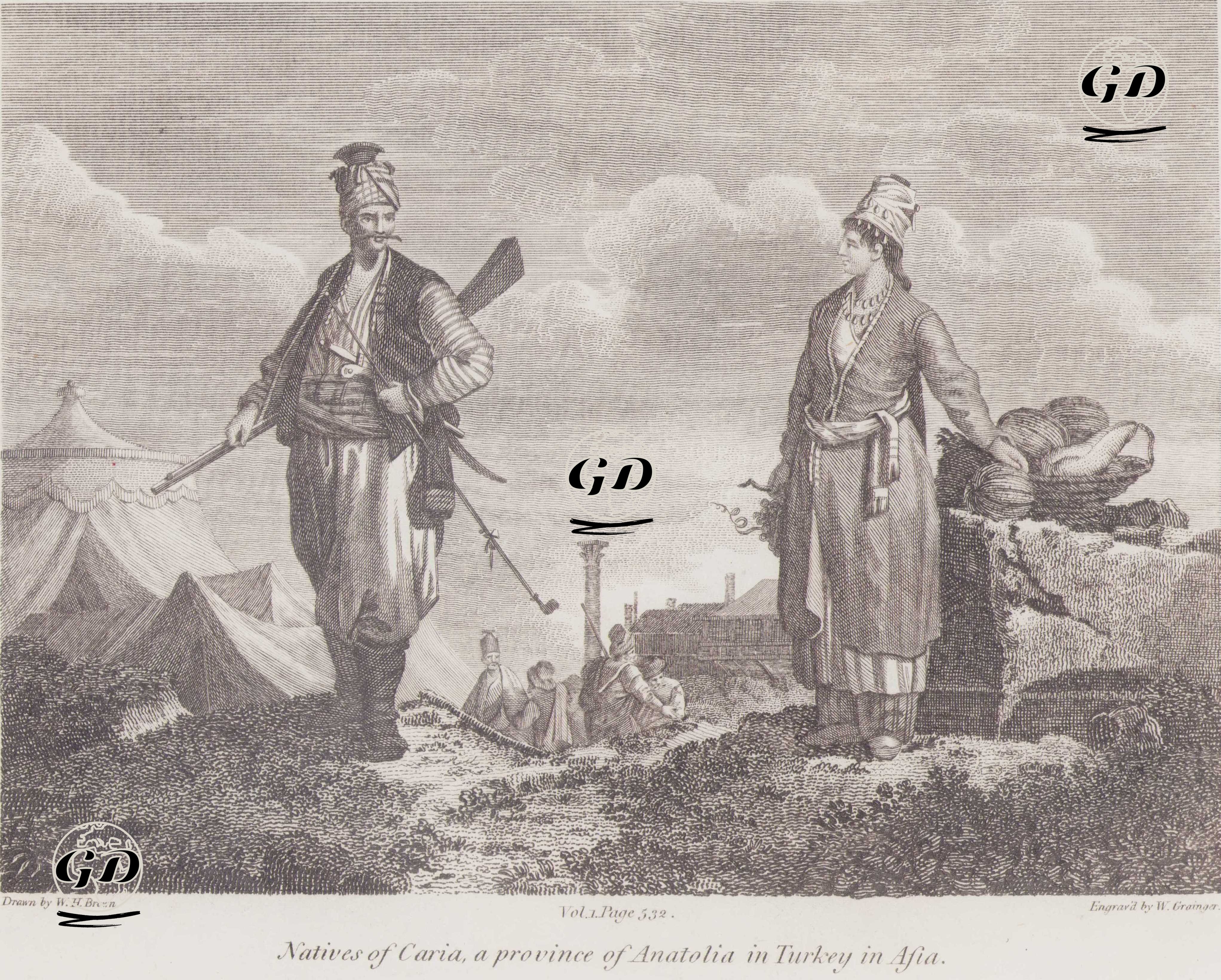 Karia Bölgesinde Yaşayanlar ve Kıyafetleri-Muğla Efesi Ve Kadını - W. H. Brown - 1801-1807