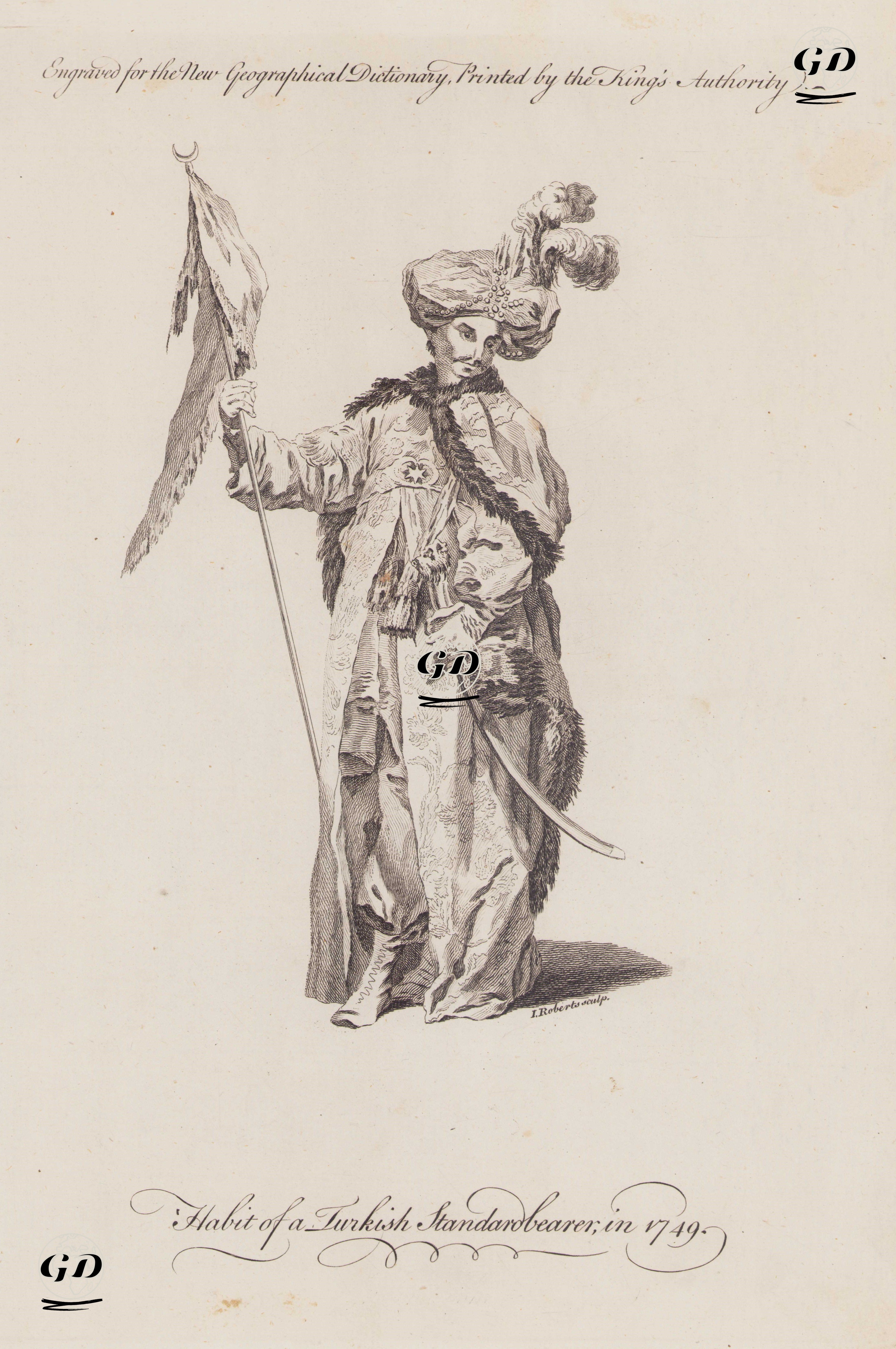Sarıklı, Palalı ve Sağ Elinde Hilalli Sancağı ile 1749 Yilindaki Türk Sancağı (Yeniçeri) -  - 1760