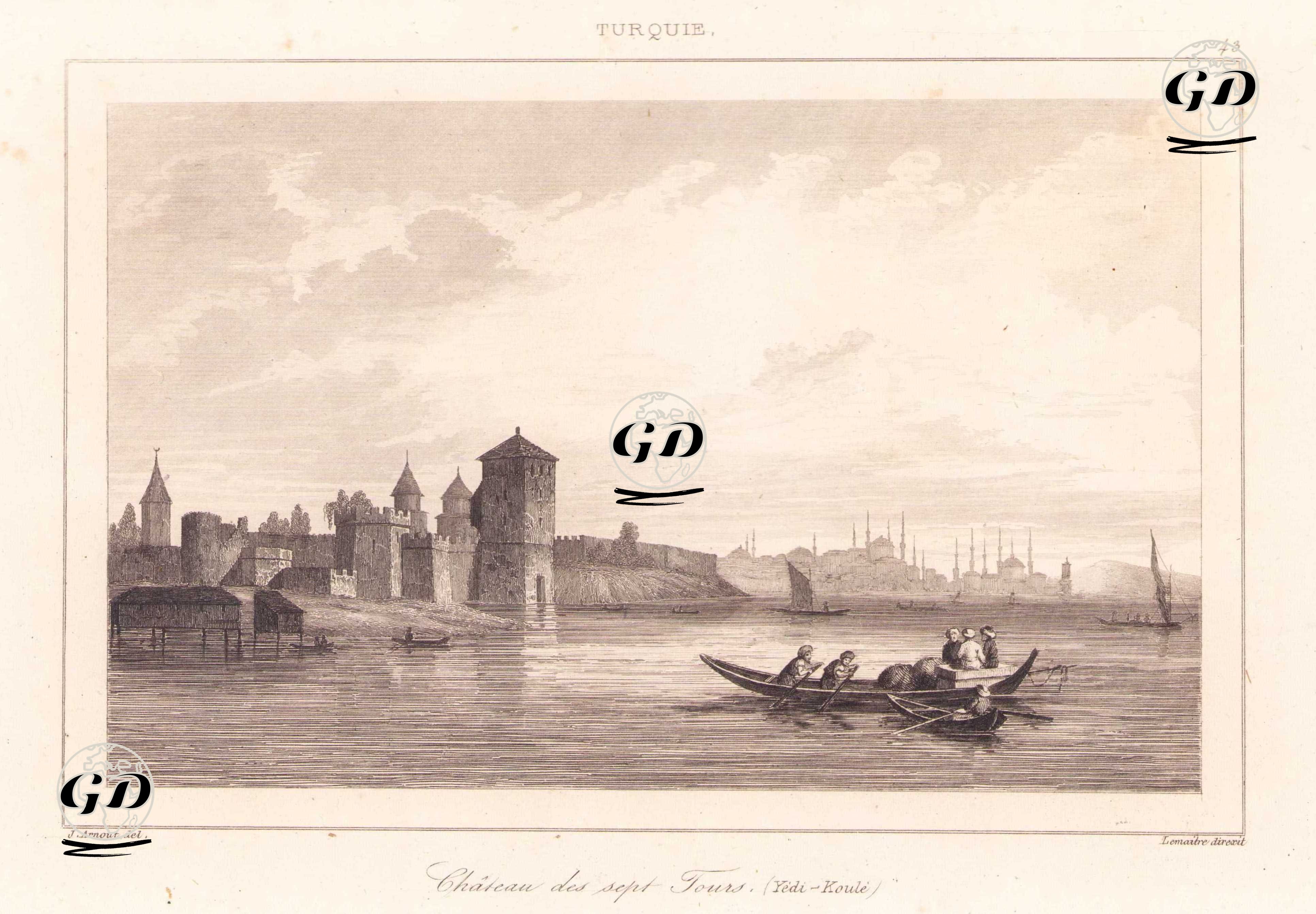 Marmara Denizinden Yedikule Hisarı ve İstanbul - Jean Baptiste Arnout (1788-1865) - 1840