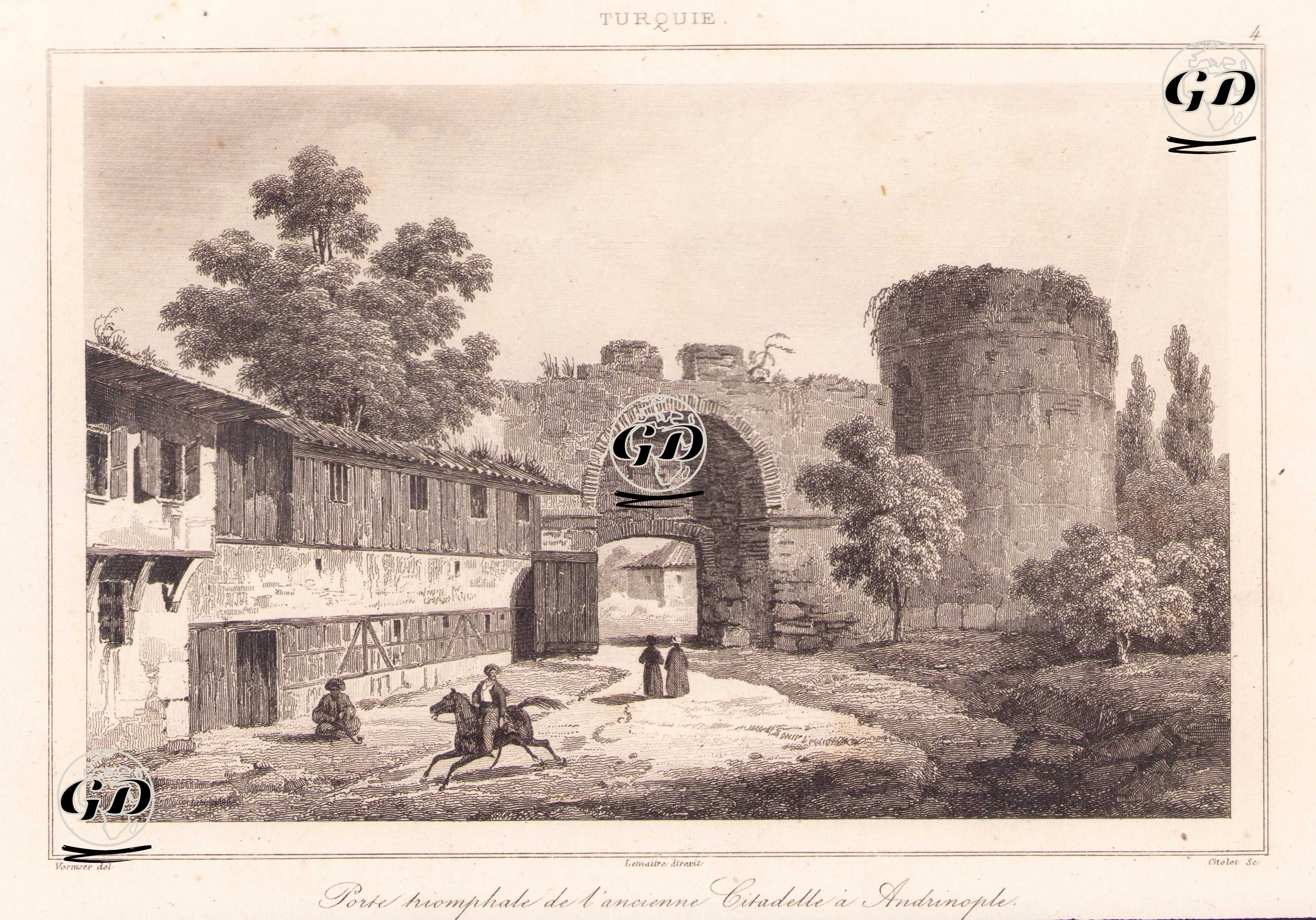 Porte Triomphale de l'Ancienne Citadelle a Andrinople (Edirne) - Vormser - 1840