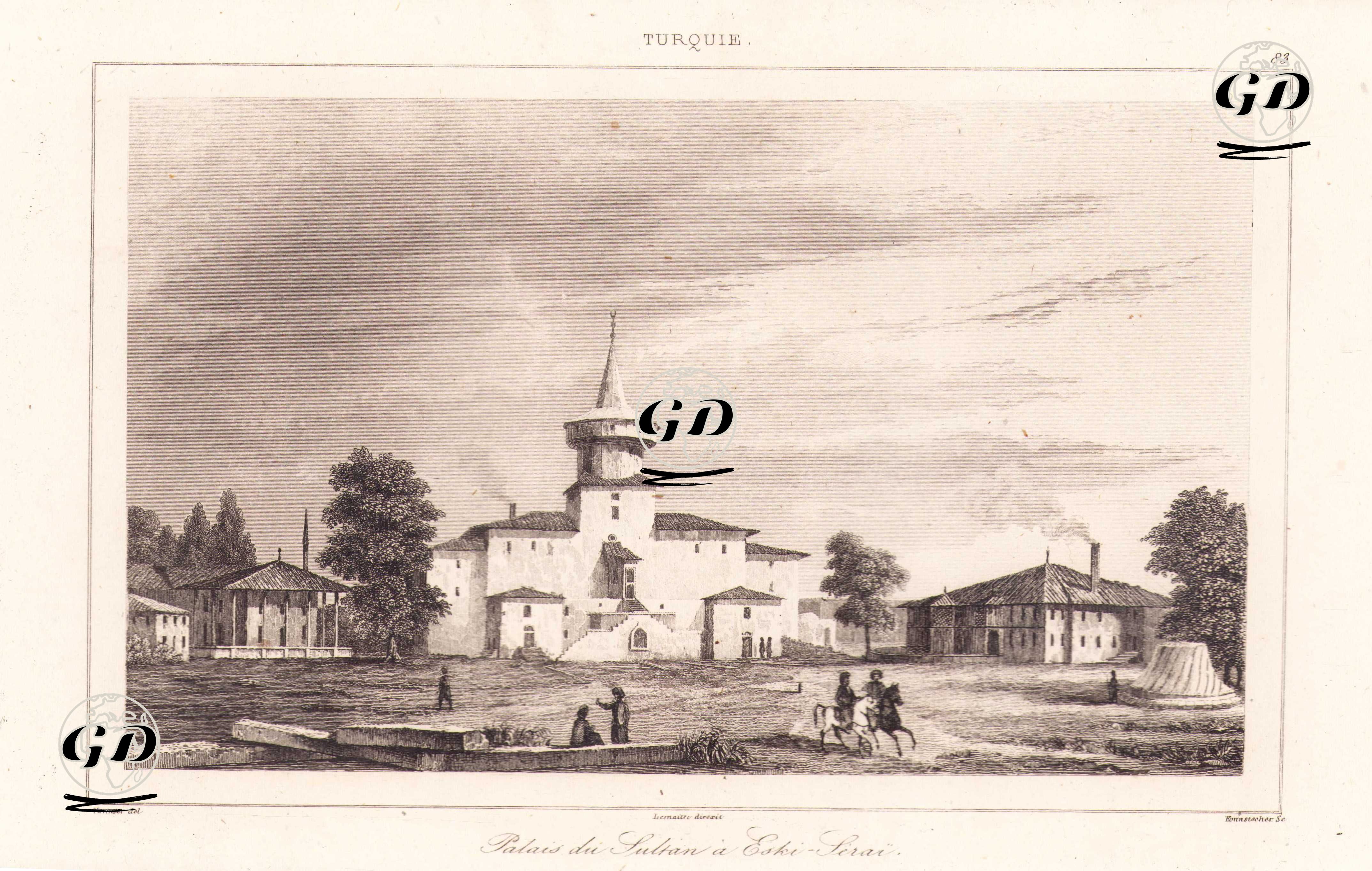 Edirne Sarayı'ndaki (Sarayı Cedidei Amire) Cihannüma Kasrı ve Kum Meydanı - Vormser - 1840