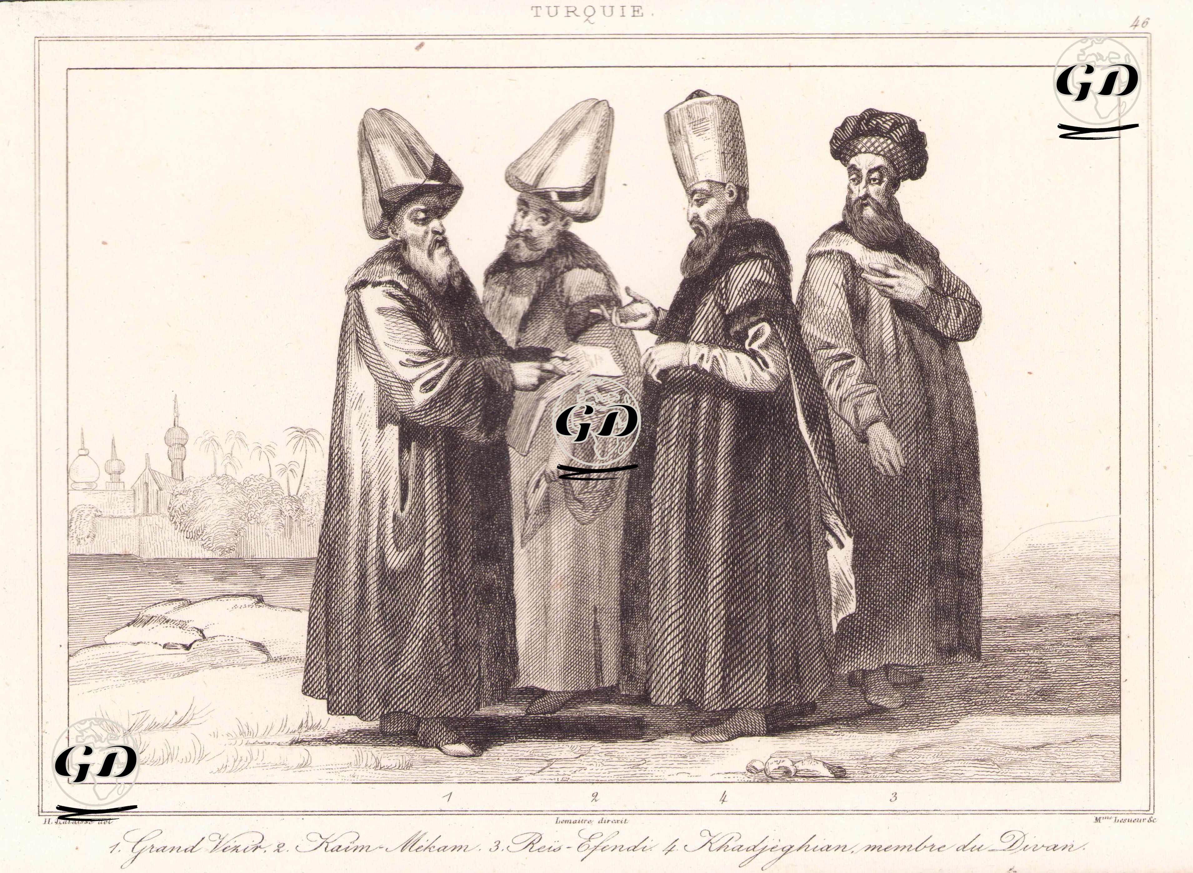 Divan-ı Hümayun Üyeleri 1.Vezir-i Azam 2.Kaymakam 3.Şeyhülislam 4.Kadı - François Hippolyte Lalaisse (1812-1844) - 1840