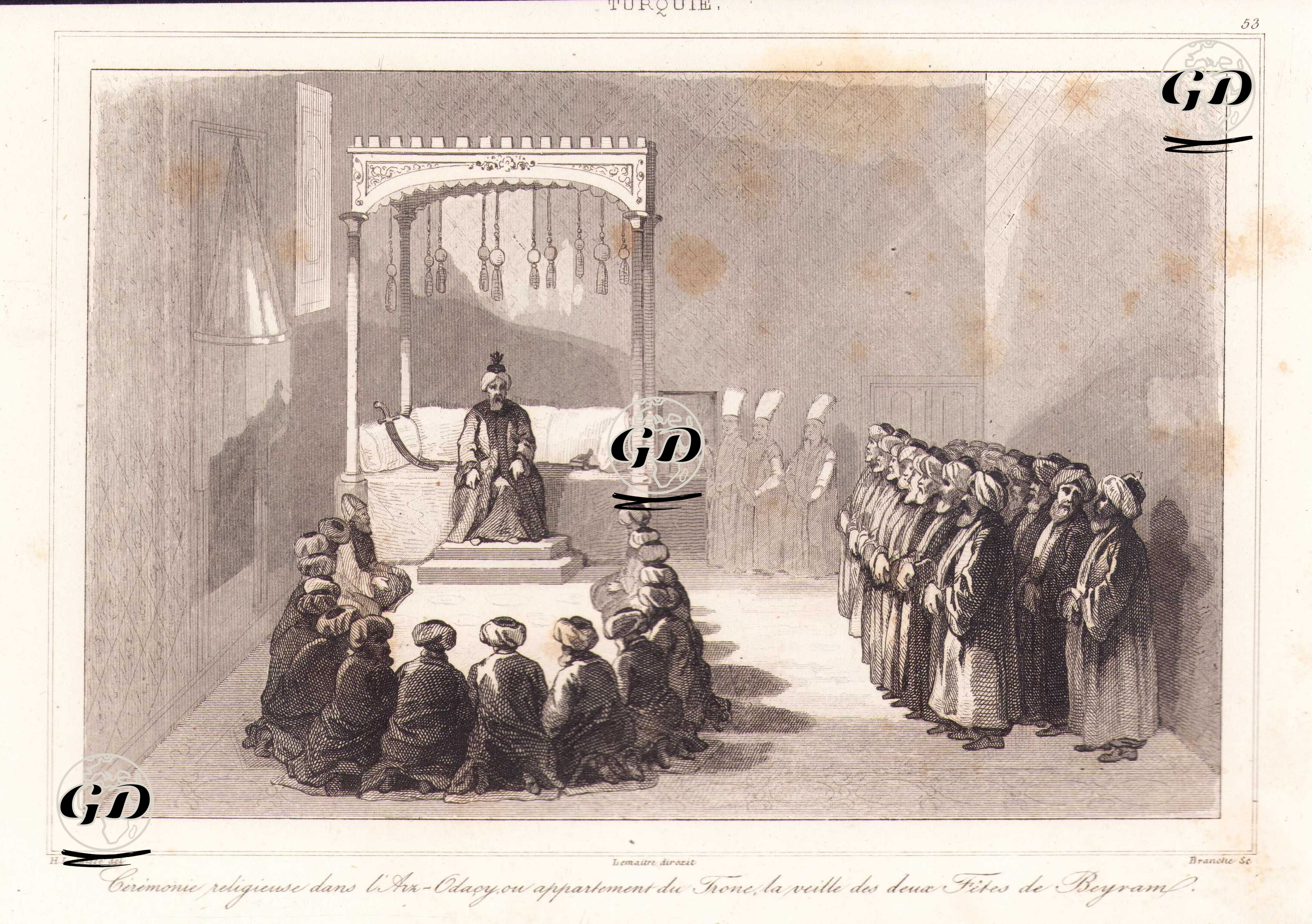 Ceremonie Religieuse Dans L'Arz Odacy ou Appartement du Trone, la Veille des Deux Fetes de Beyram - François Hippolyte Lalaisse (1812-1844) - 1840