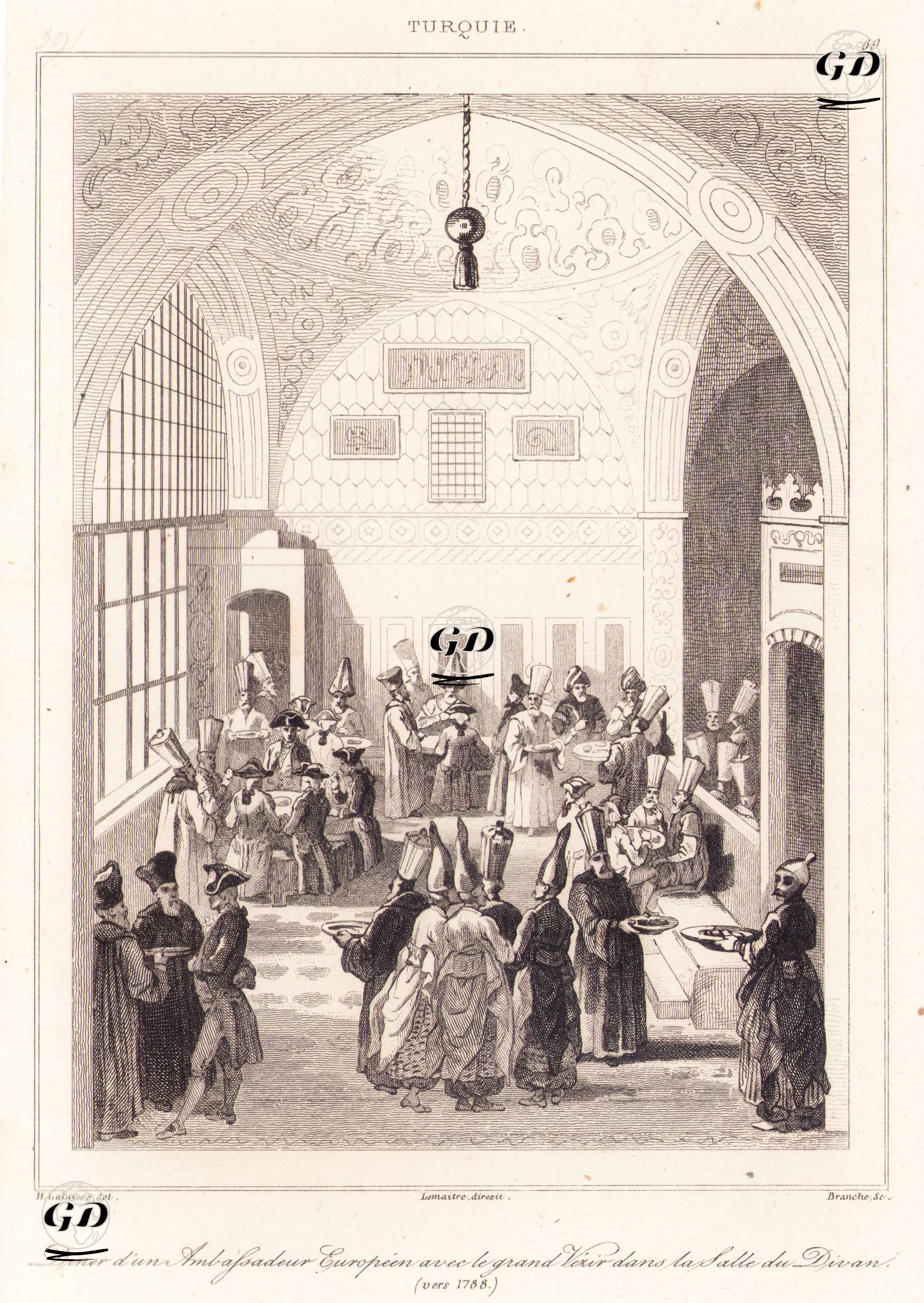 1788 yılında Sadrazamın Bir Avrupa Büyükelçisi İçin Divan-ı Hümayun Salonu'nda Akşam Yemeği Vermesi - François Hippolyte Lalaisse (1812-1844) - 1840