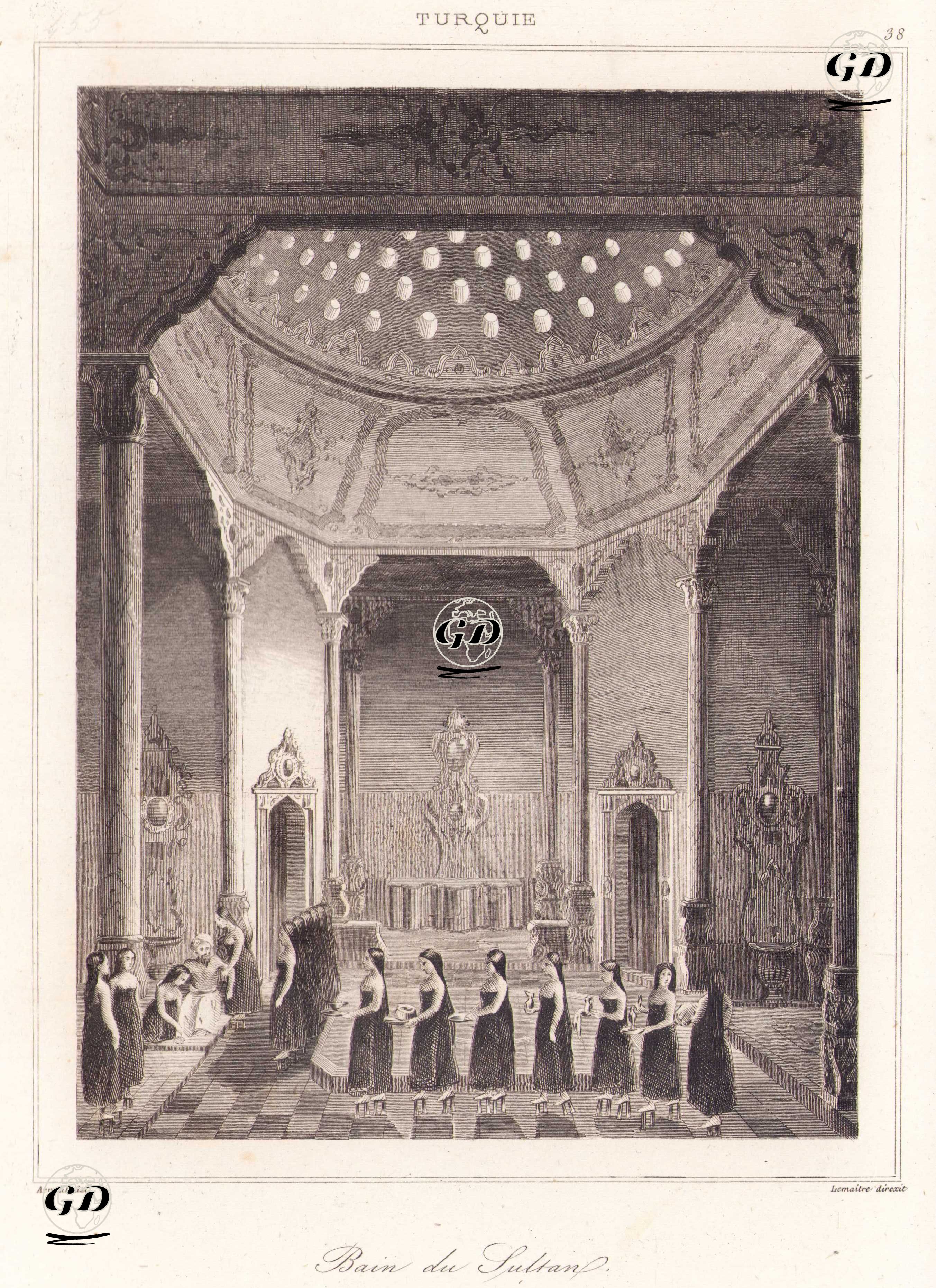 Topkapı Sarayında Hünkar Hamamında Cariyelerin Padişahı Yıkaması, İstanbul - Jean Baptiste Arnout (1788-1865) - 1840