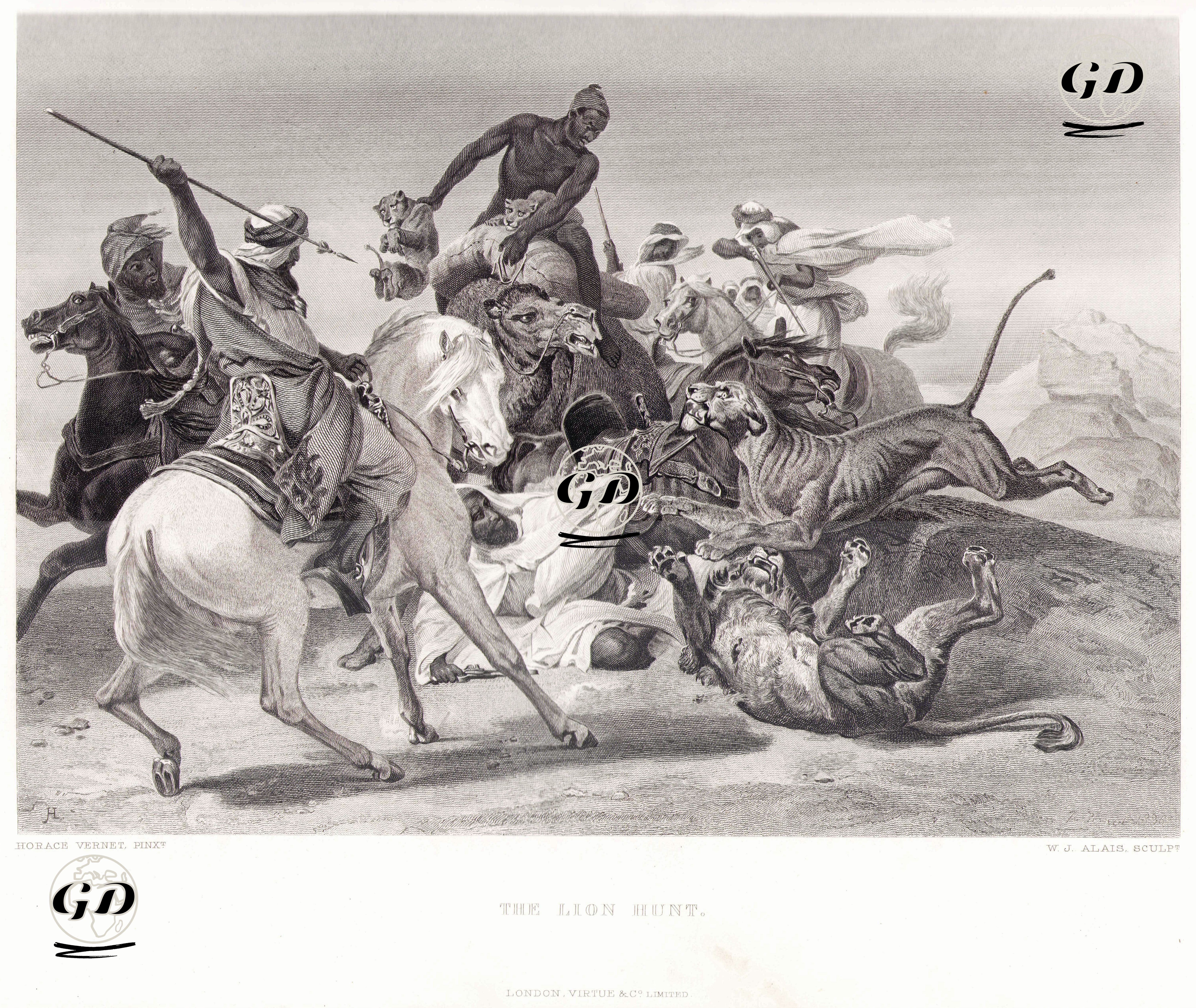 The Lion Hunt  - Emile Jean-Horace Vernet (1789-1863) - 1880