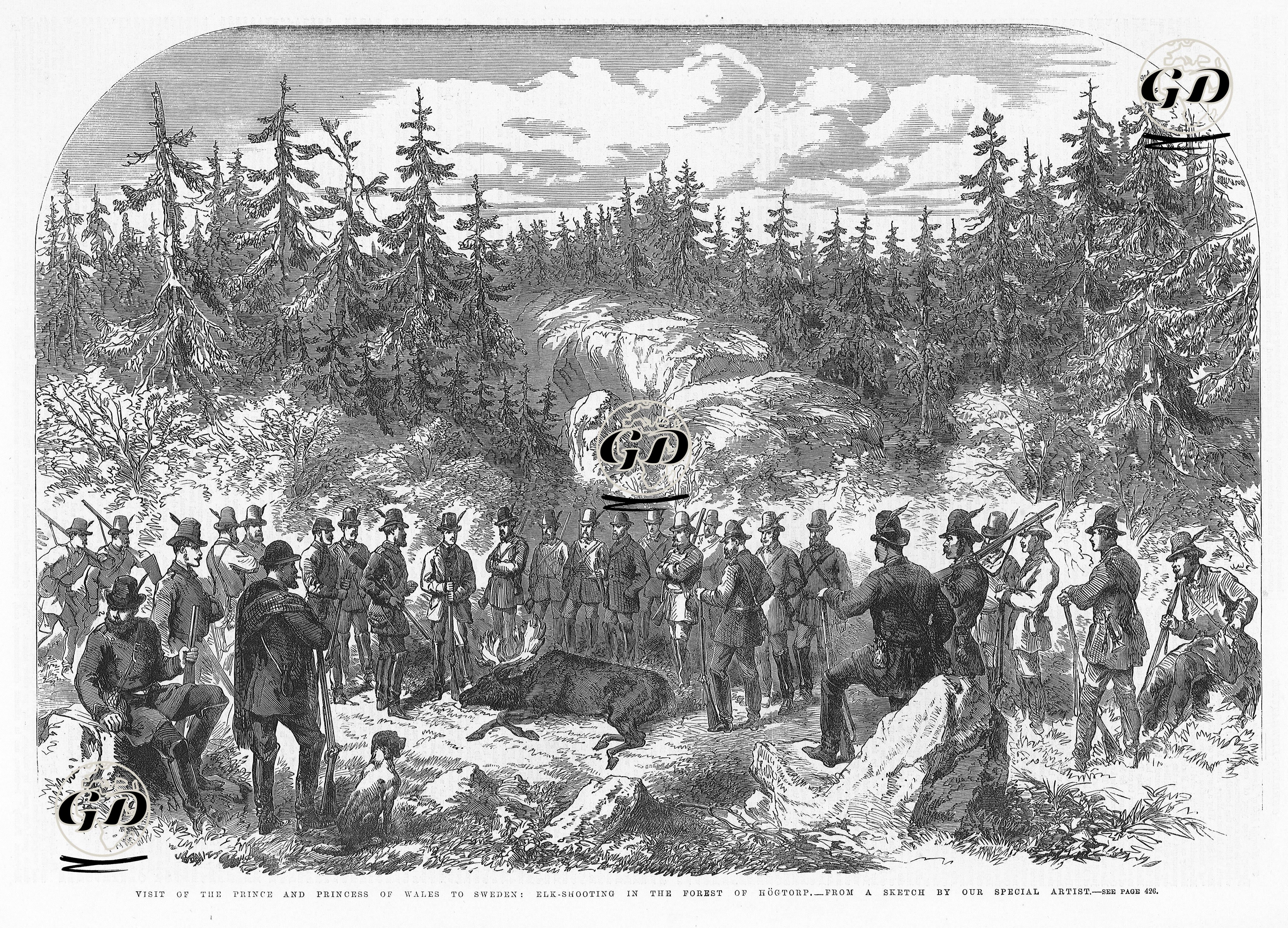 Visit Of The Prince And Princess Of Wales To Sweden, Elk Shooting in The Forest Of Hogtorp  -  - 1864