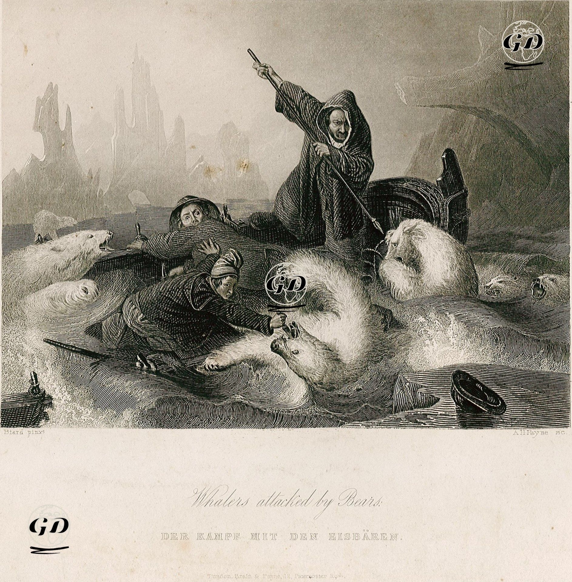 Whalers Attacked By Bears- Der Kampf Mit Den Eisbaren - François Auguste Biard (1799-1882) - 1850's