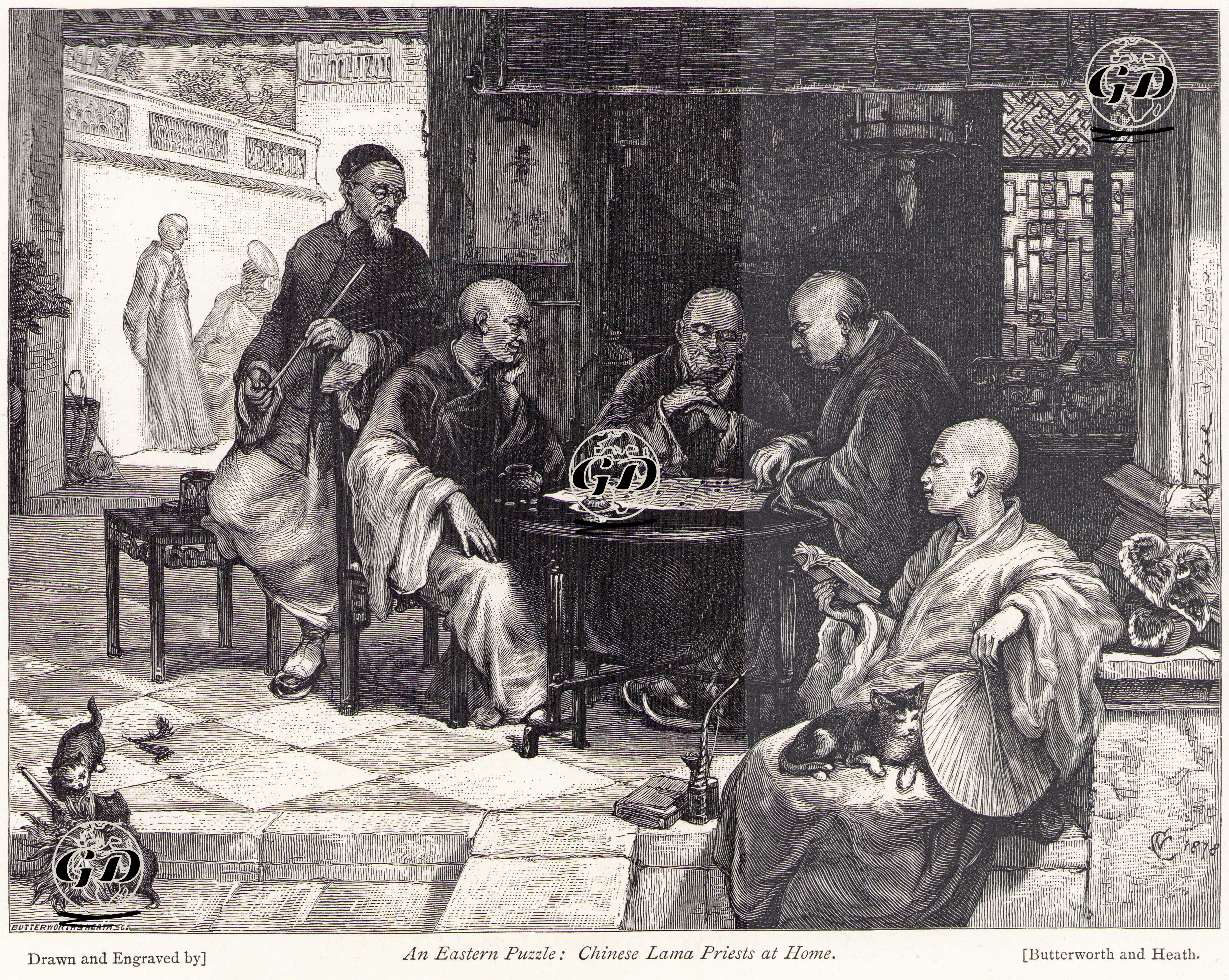 Çin Daması Oynayan Budist Rahipler - Butterworth-Heath - 1879