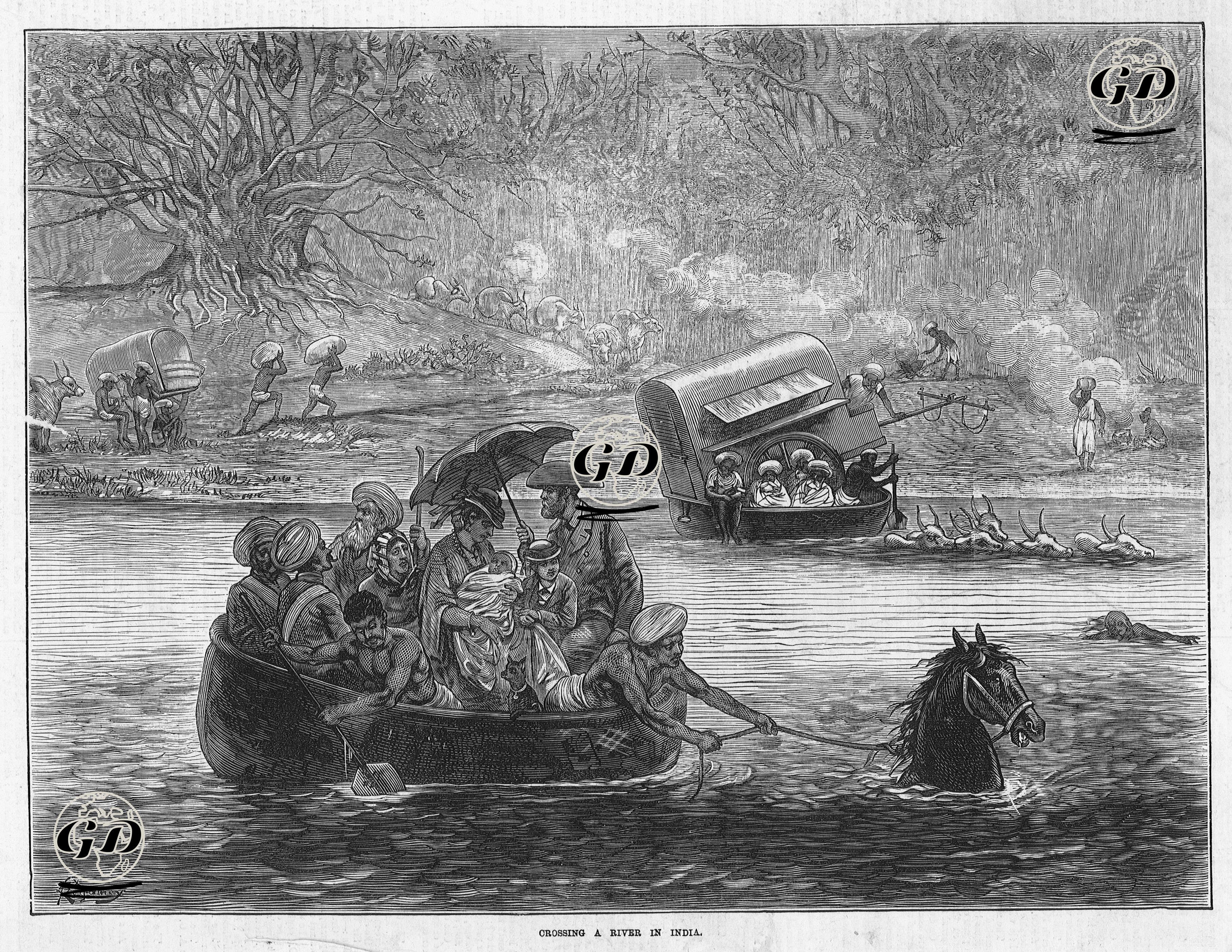 Hindistan'da Bir Nehrin Kayık İle Geçilmesi  - Felix Regamay (1844-1907) - 1874