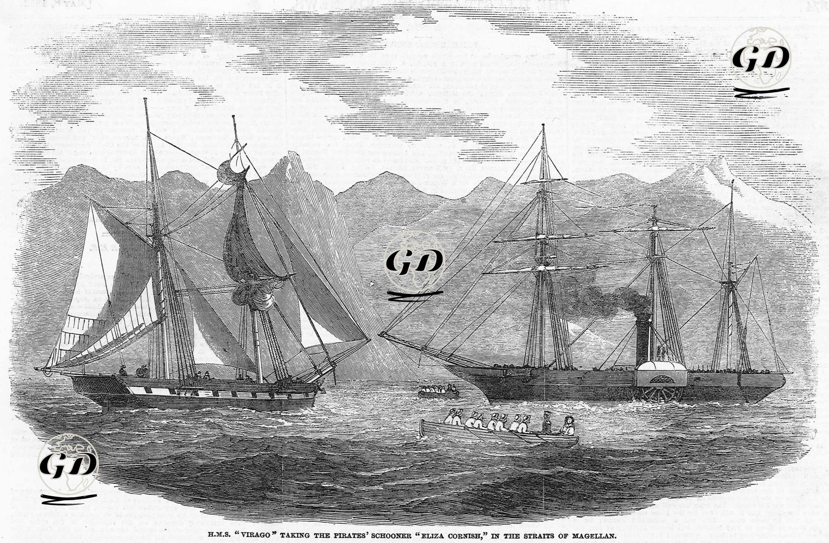 H.M.S. "Virago" Taking The Pirates' Schooner "Eliza Cornish" in The Straits Of Magellan  -  - 1852