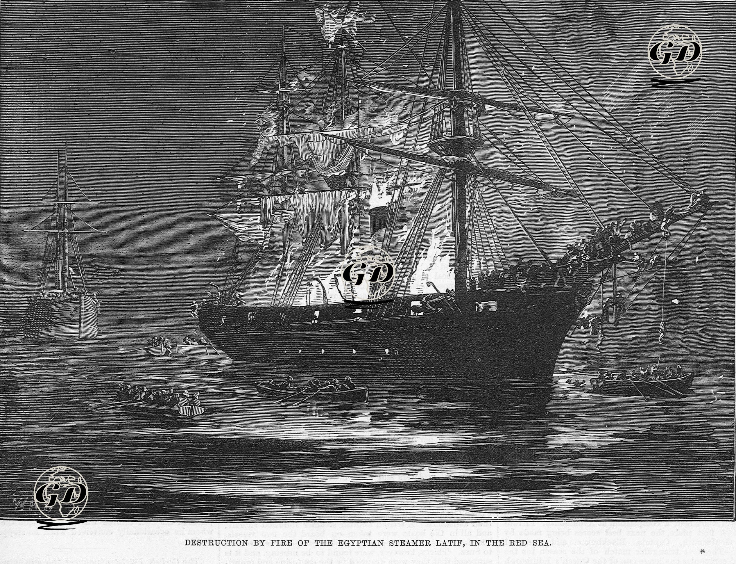 Destruction By Fire Of The Egyptian Steamer "Latif" in Red Sea  -  - 1877