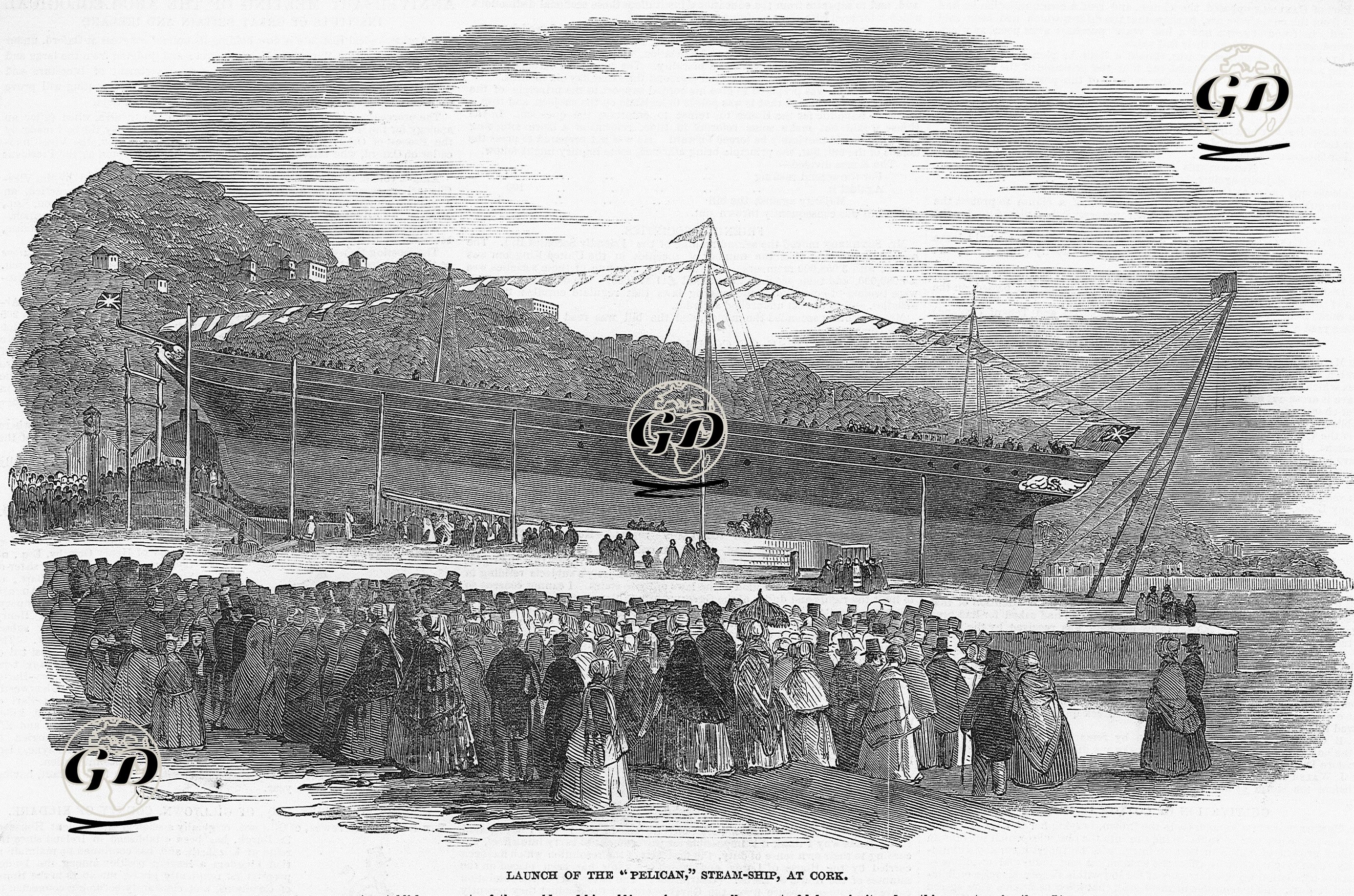 Buharlı Gemi "Pelican'ın" İrlanda'nın Cork Şehrinde Denize İndirilişi  -  - 1850