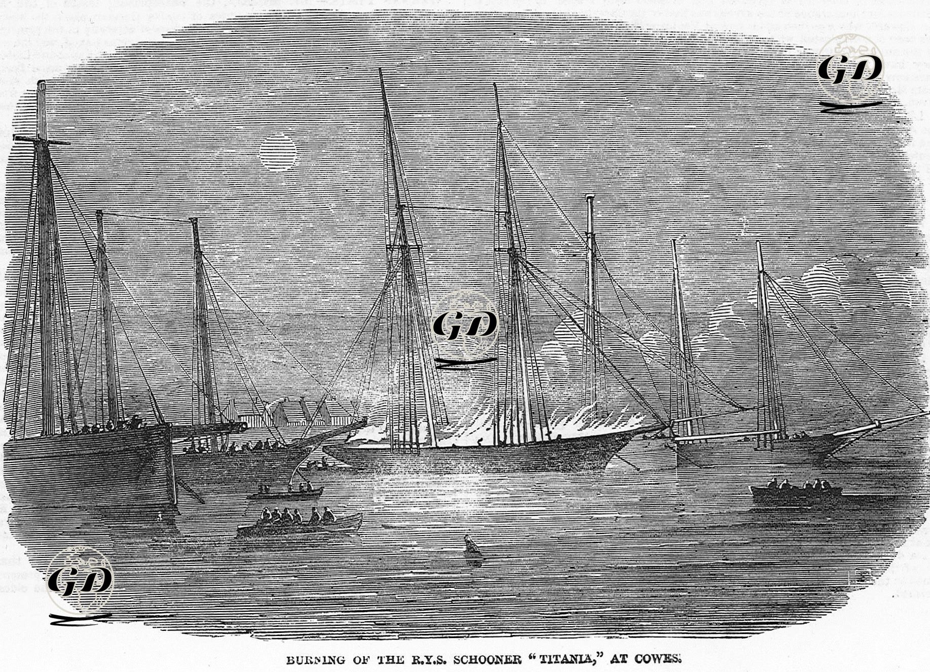 Cowes Limanında Yanan "Titania" Gemisi -  - 1852