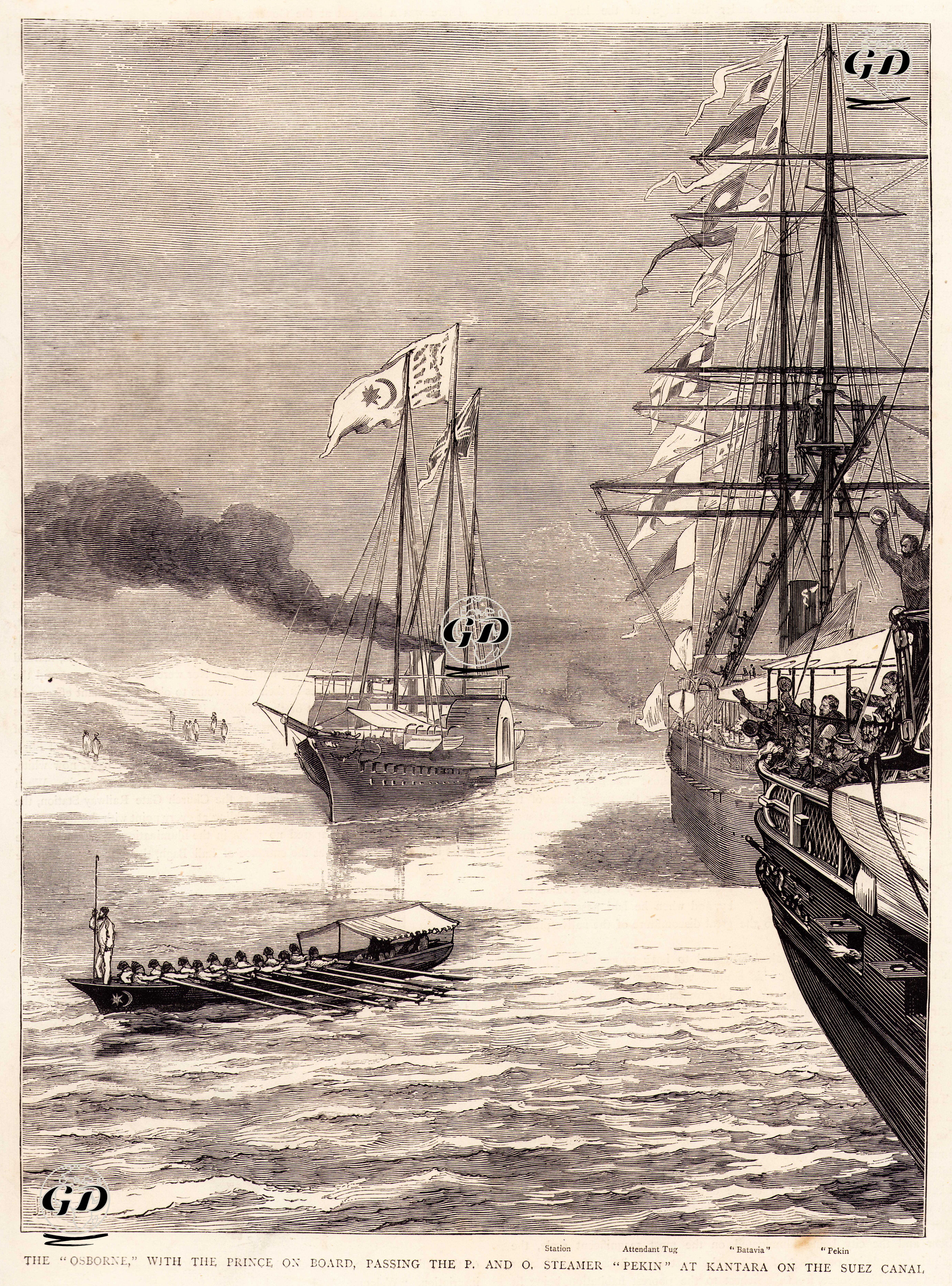 Galler Prensinin Bulunduğu "Osborne" Gemisi Süveyş Kanalının Kantara Bölümünde "Pekin" İsimli Gemiyi Geçerken  -  - 1876